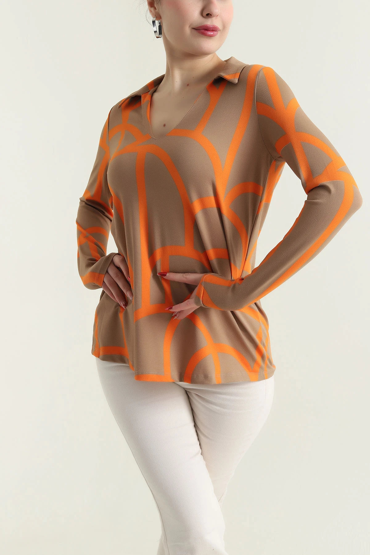 Vizon Desenli Crep Kadın Bluz 428732