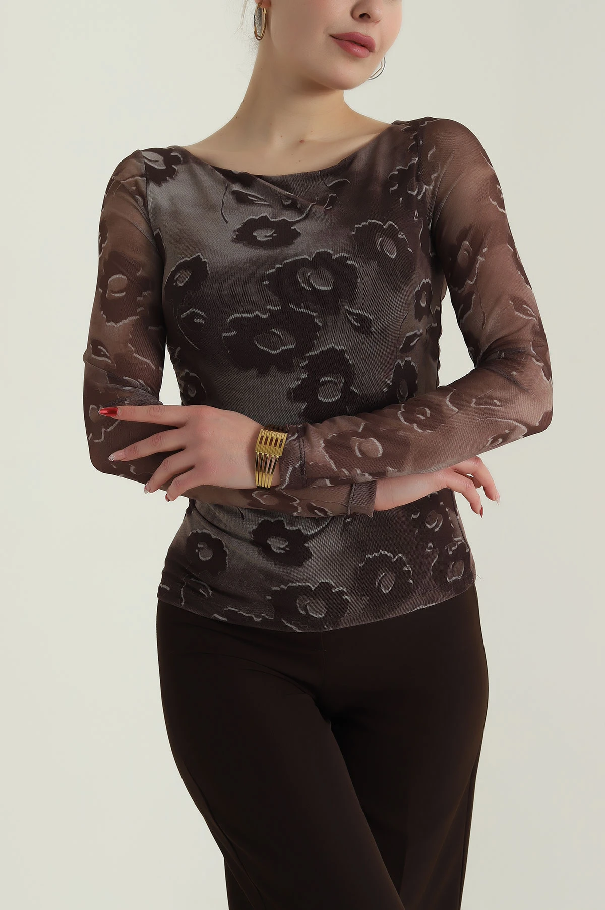 Vizon Desenli Tül Kadın Bluz 428357