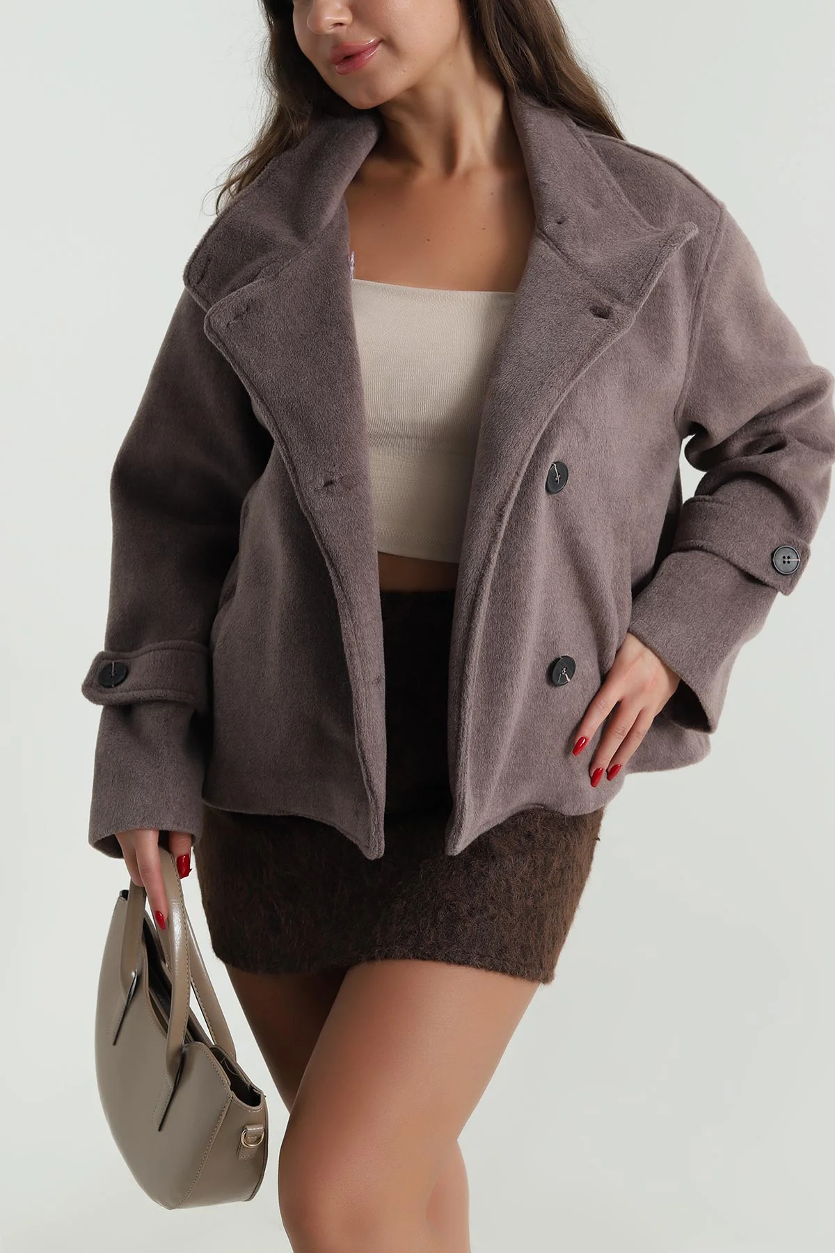 Vizon Dik Yaka Kadın Fox Mont 490397