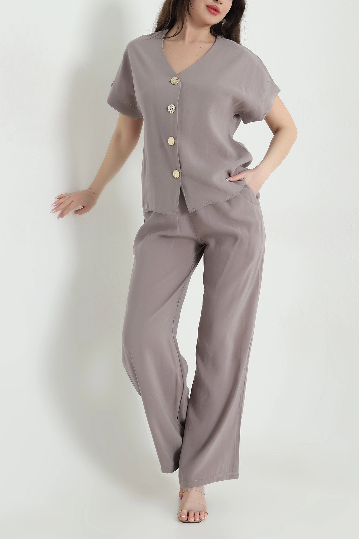 Vizon Düğmeli Tencel Kadın İkili Takım 455150