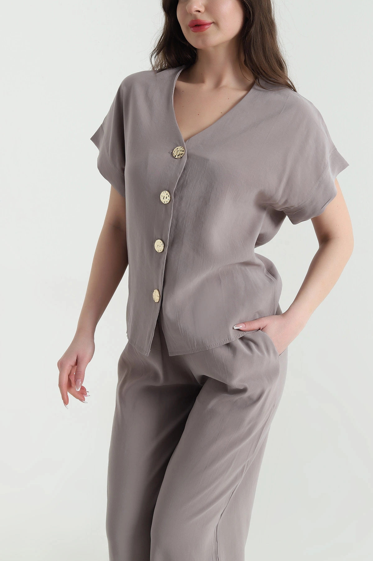 Vizon Düğmeli Tencel Kadın İkili Takım 455150