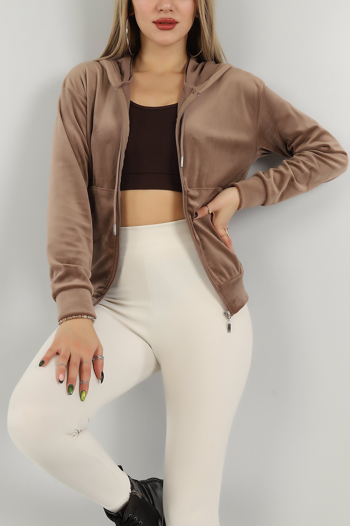 Vizon Fermuarlı Kadife Sweat 147282