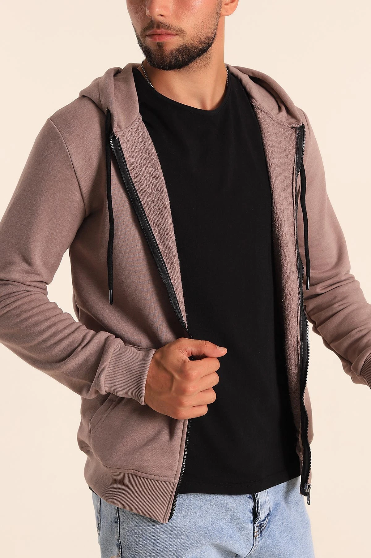 Vizon Fermuarlı Kapüşonlu Erkek Sweatshirt 236552
