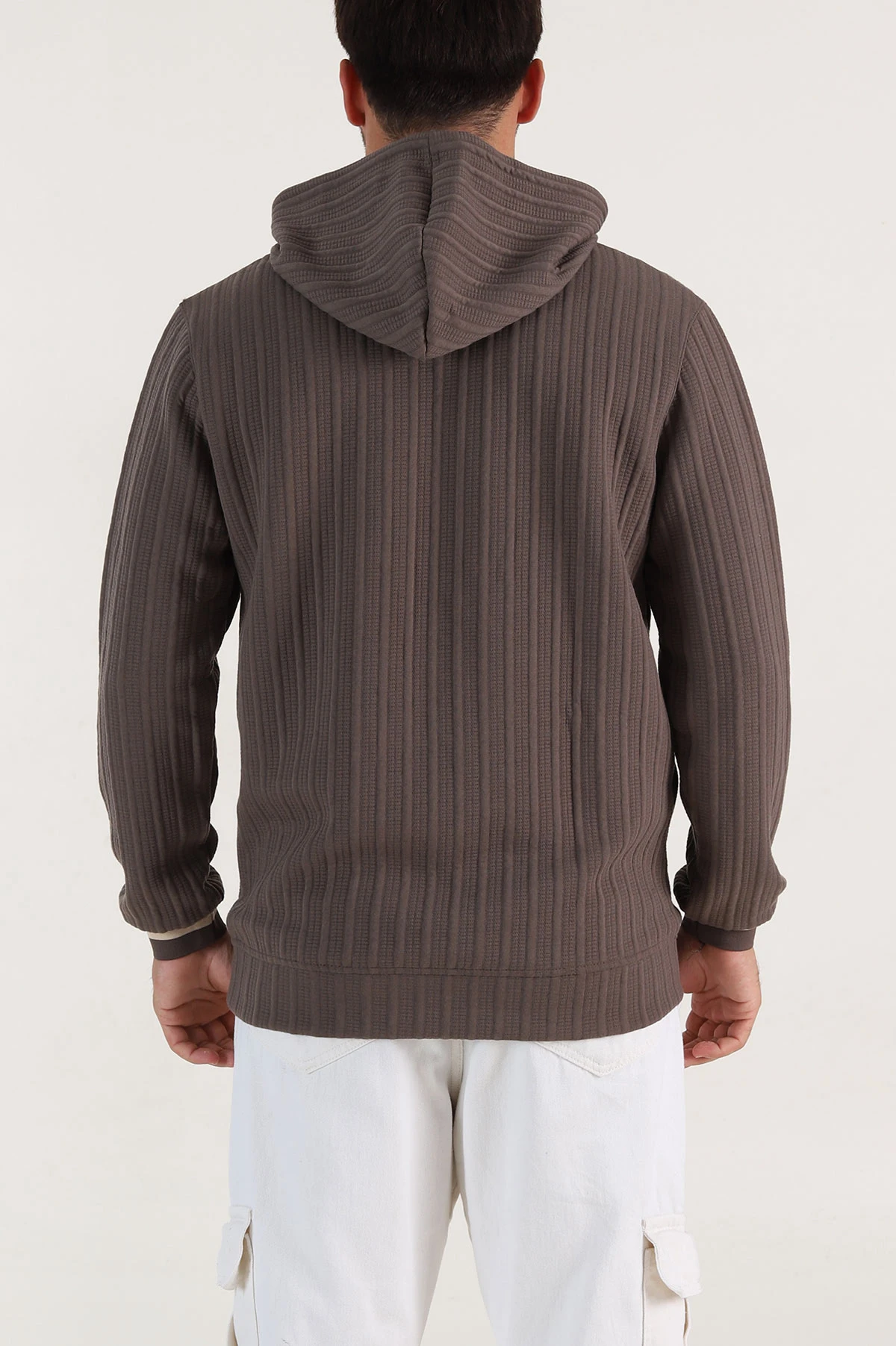 Vizon Fitilli Yazı Detaylı Kapüşonlu Erkek Sweatshirt 396199