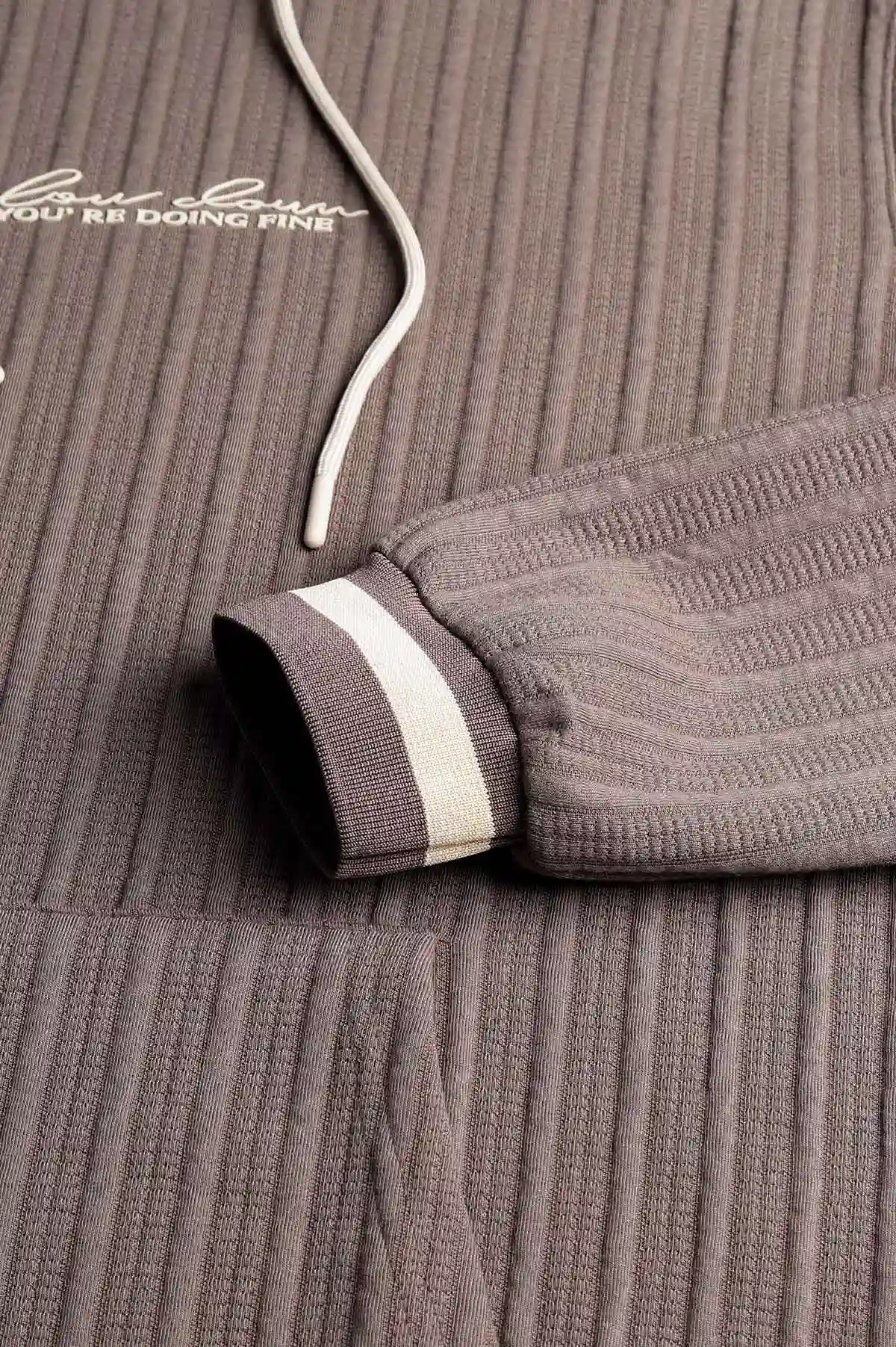 Vizon Fitilli Yazı Detaylı Kapüşonlu Erkek Sweatshirt 396199