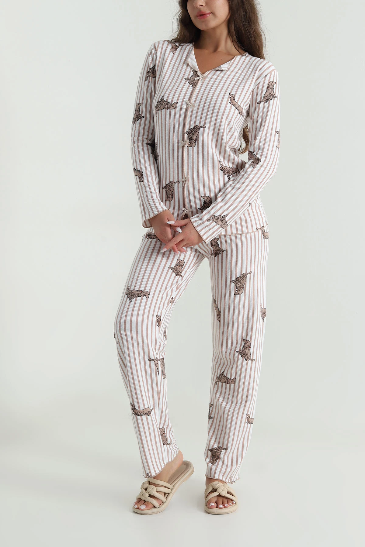 Vizon Fiyonklu Waffele Kadın Pijama Takımı 488904