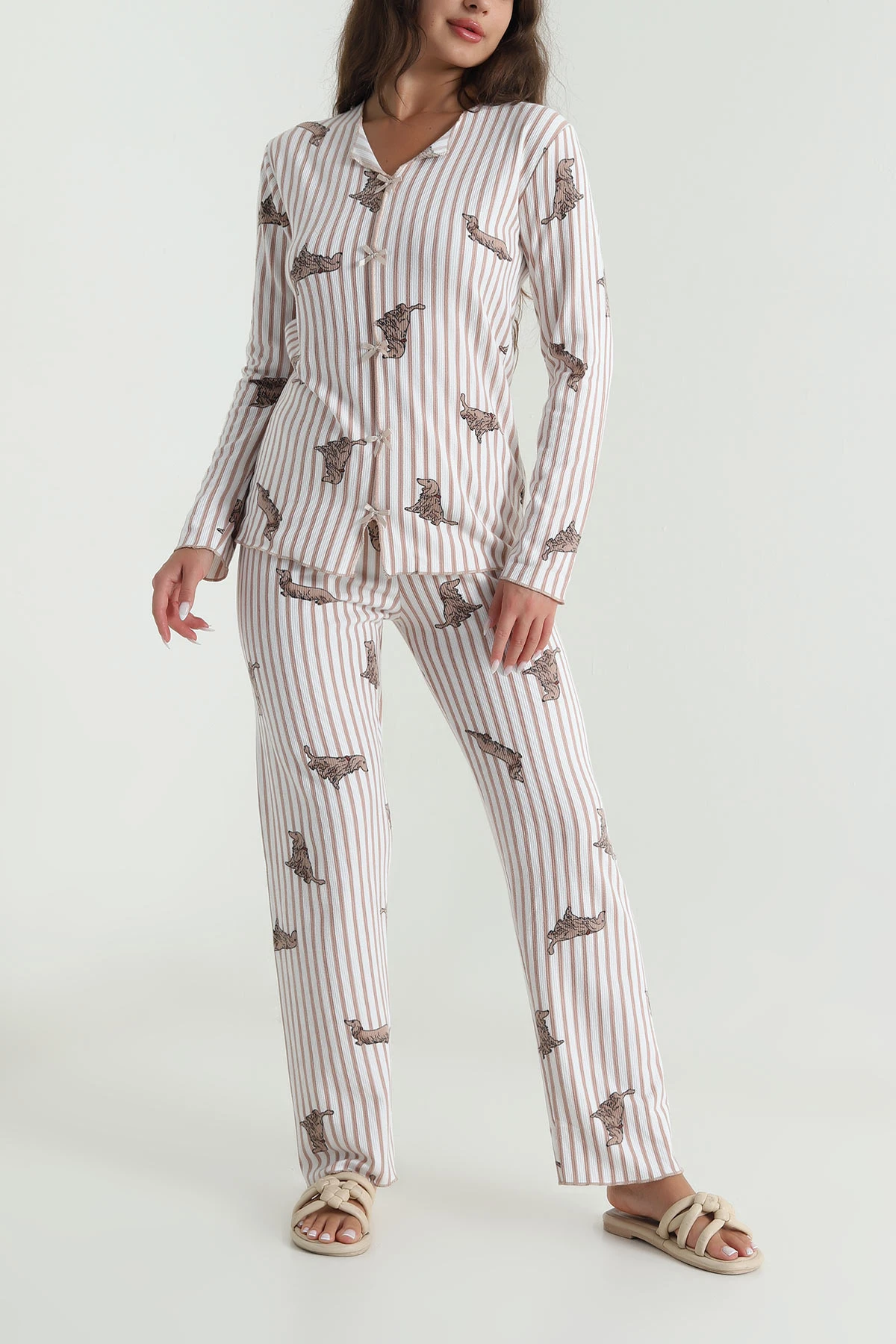 Vizon Fiyonklu Waffele Kadın Pijama Takımı 488904