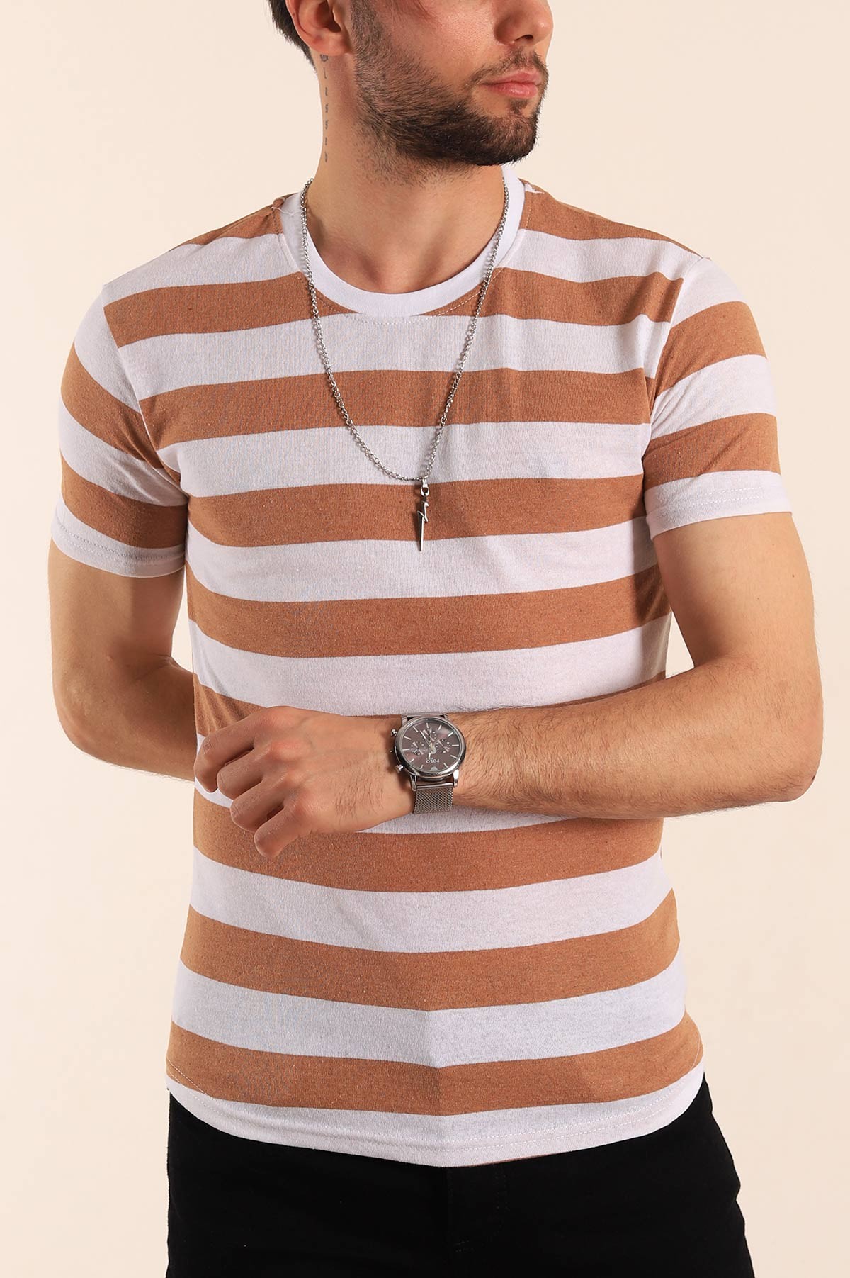 Vizon Geniş Çizgili Regular Fit Erkek Tişört 189822