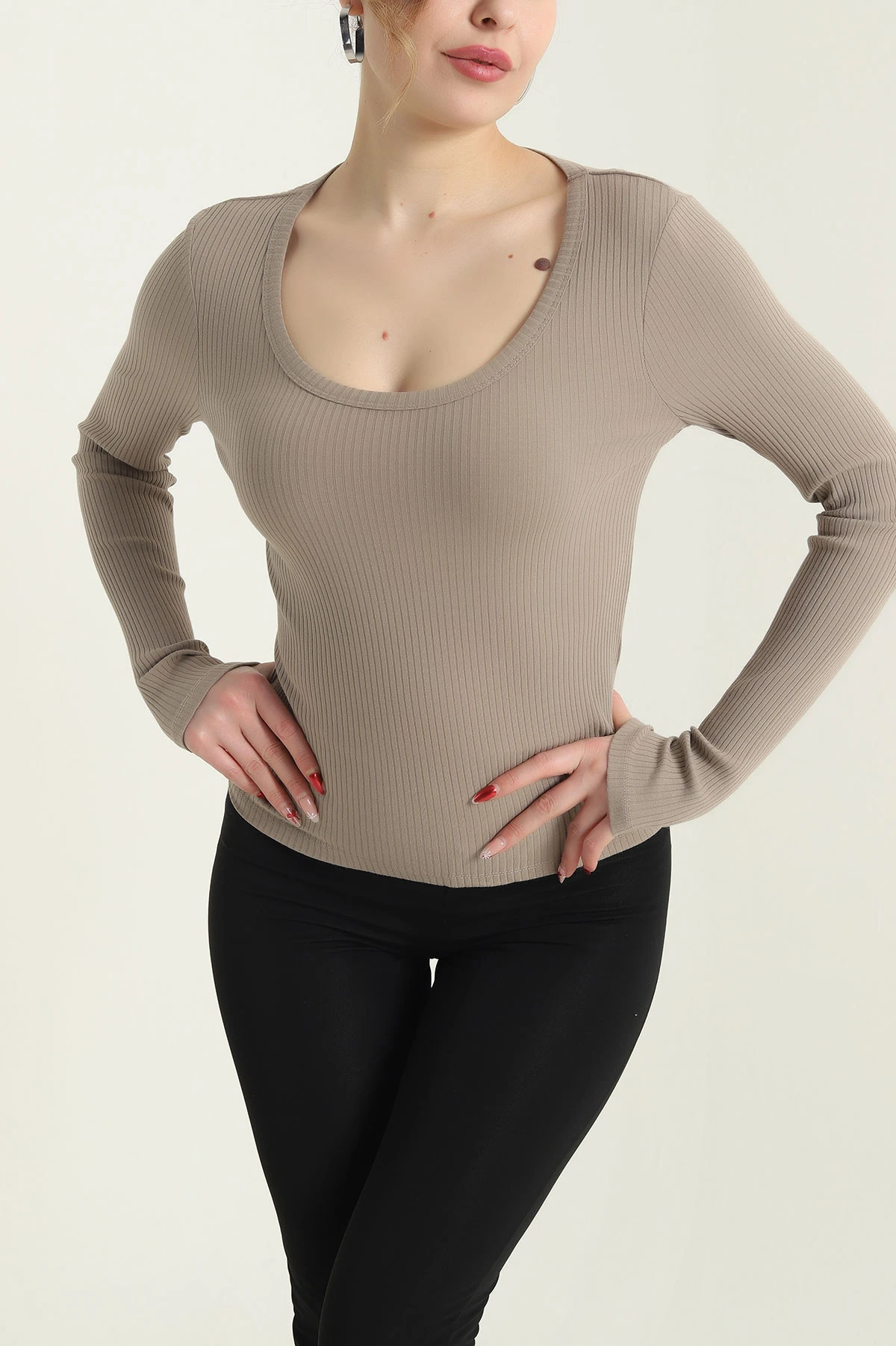 Vizon Geniş Yaka Fitilli Badi Bluz 429447
