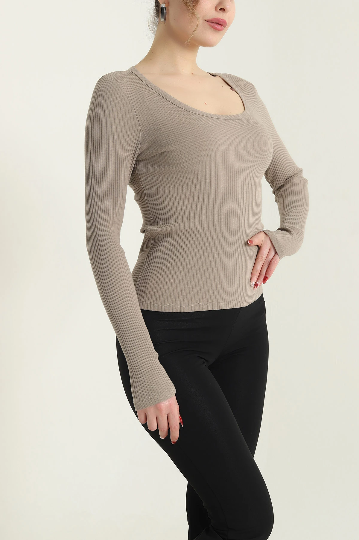 Vizon Geniş Yaka Fitilli Badi Bluz 429447
