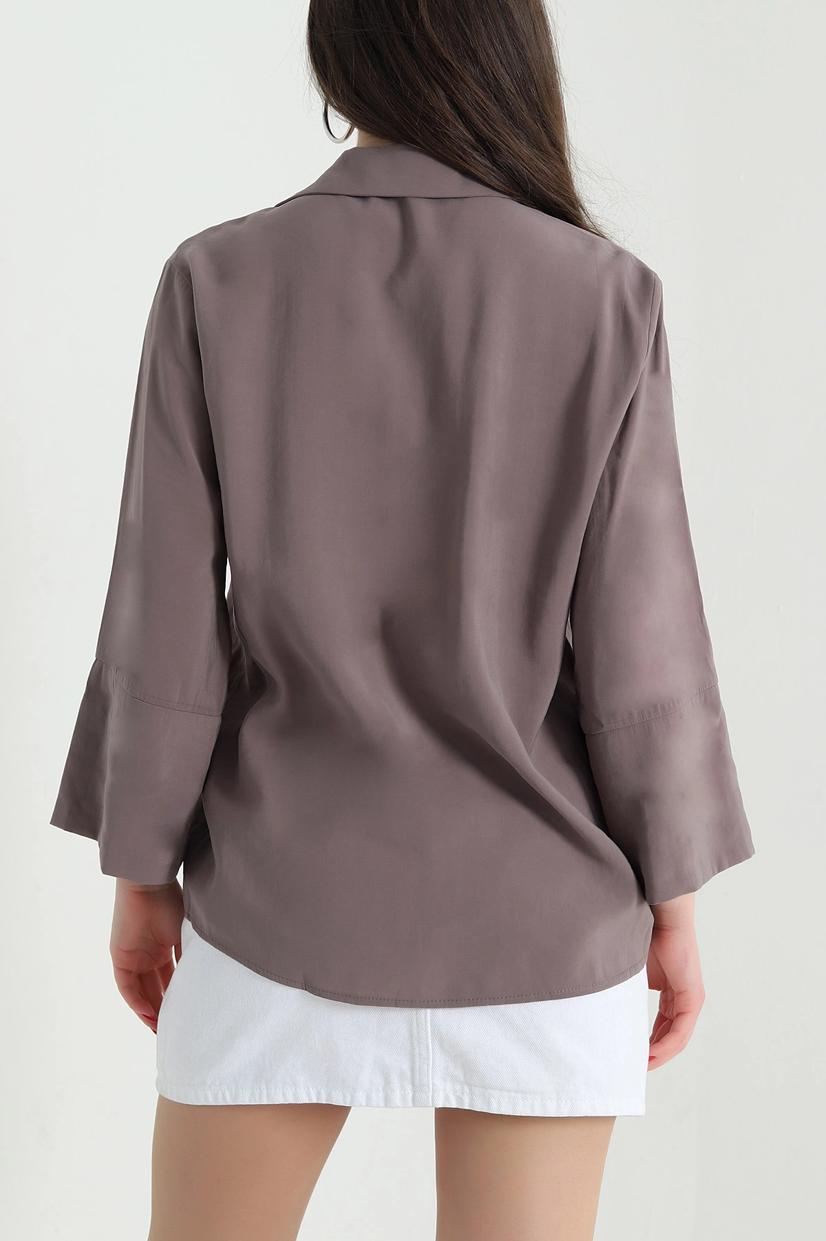 Vizon Gizli Pat Oversize Modal Kadın Gömlek 440203