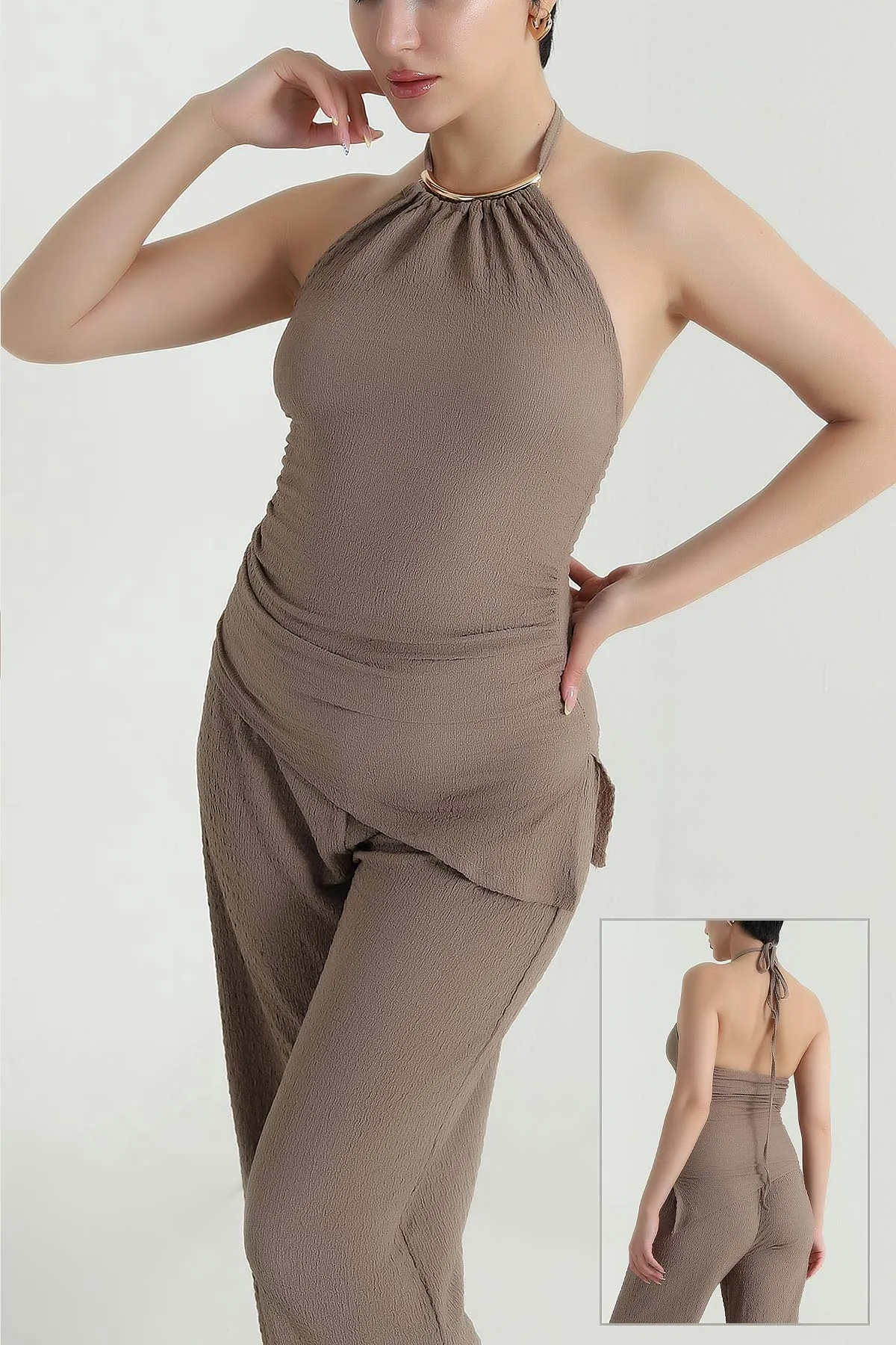 Vizon Halter Yaka Bürümcük Kadın İkili Takım 470288