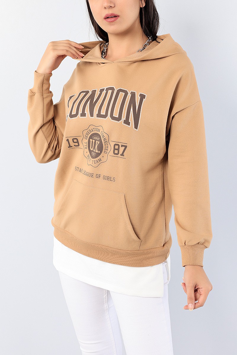 Vizon Kanguru Cep Garnili Bayan Sweat 75546