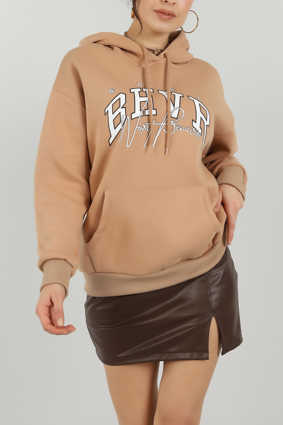 Vizon Kapüşonlu İçi Şardonlu Bayan Sweat 145305