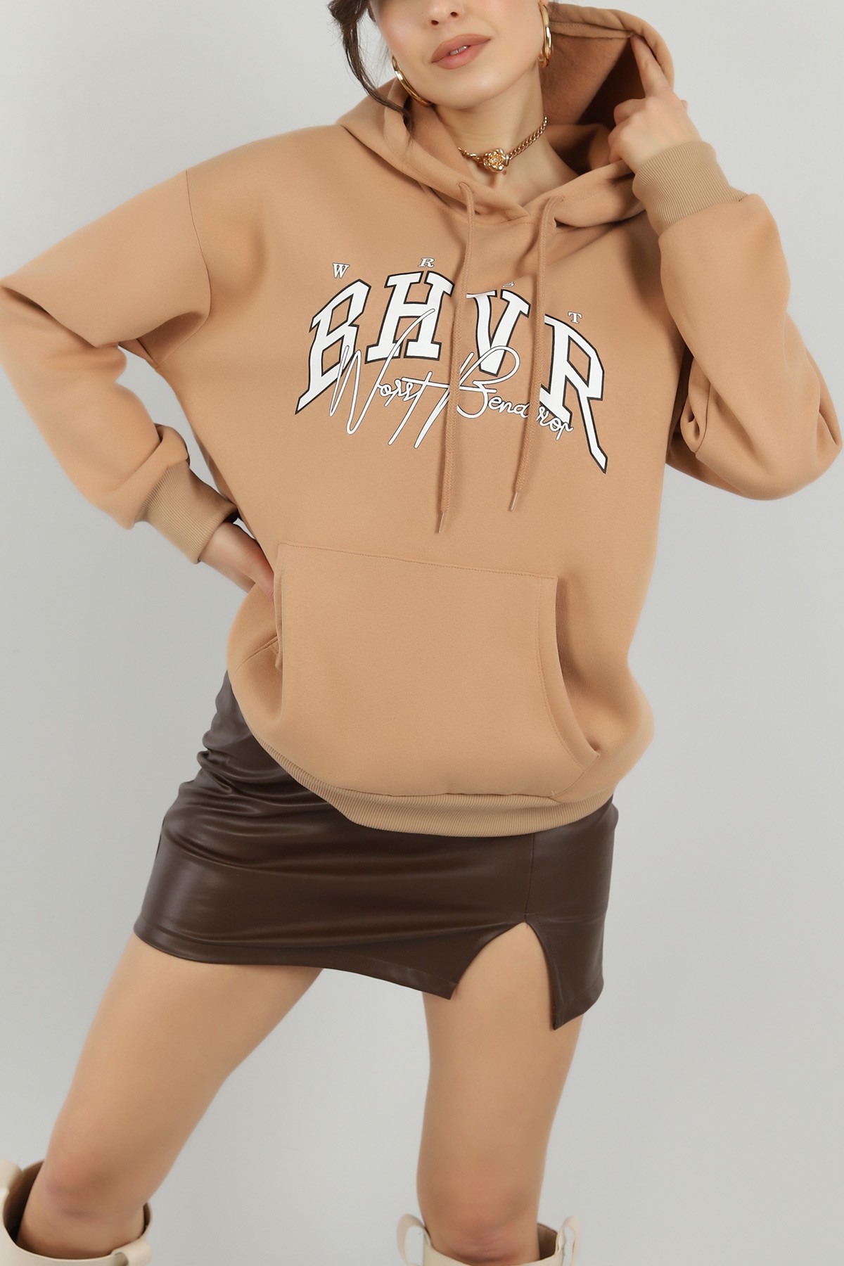 Vizon Kapüşonlu İçi Şardonlu Bayan Sweat 145305