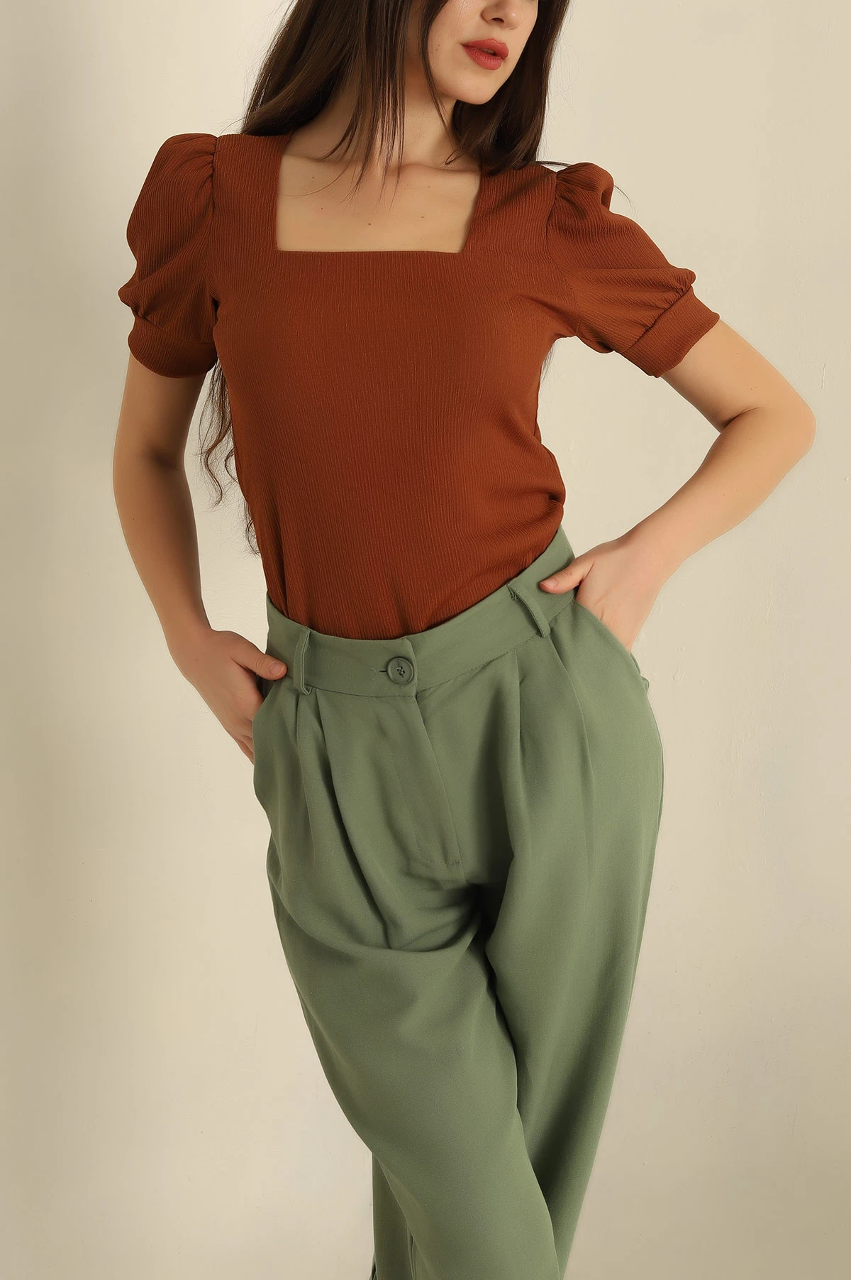 Kare Yaka Krinkıl Bluz 270452