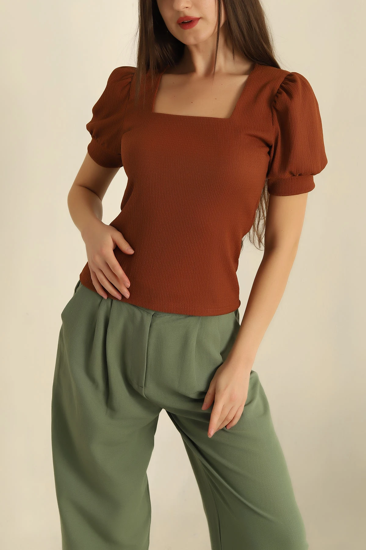 Kare Yaka Krinkıl Bluz 270452