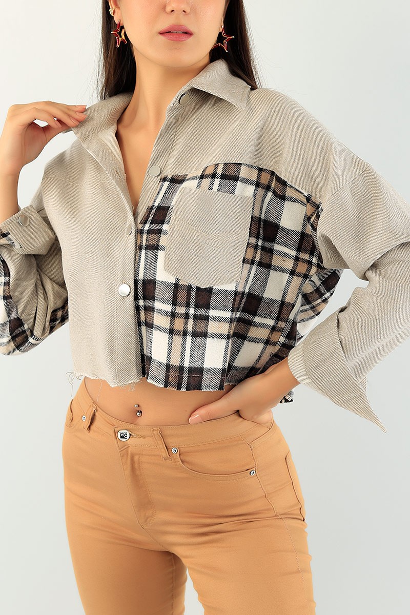 Vizon Kaşe Garnili Gabardin Gömlek Ceket 75005