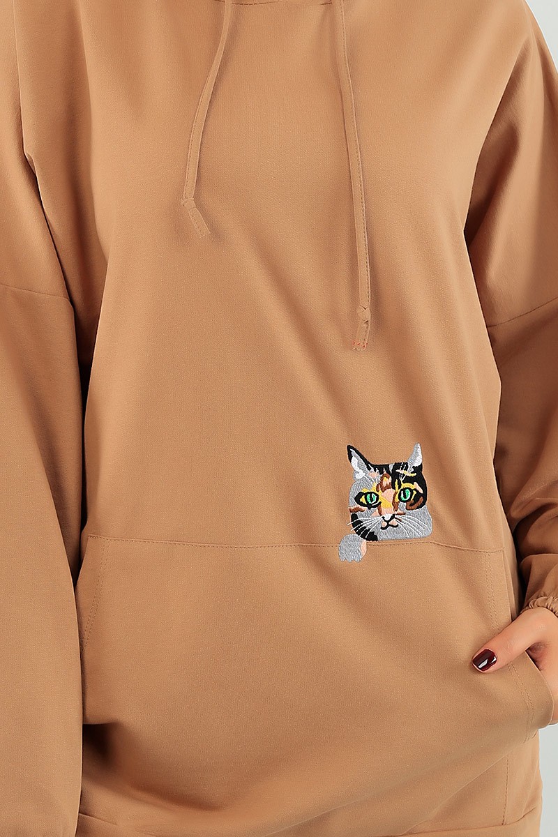 Vizon Kedi Nakışlı Sweat Tunik 74642