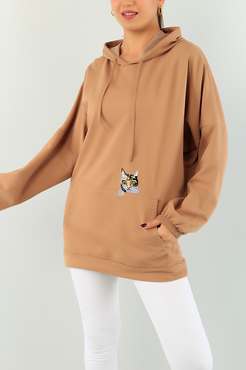 Vizon Kedi Nakışlı Sweat Tunik 74642