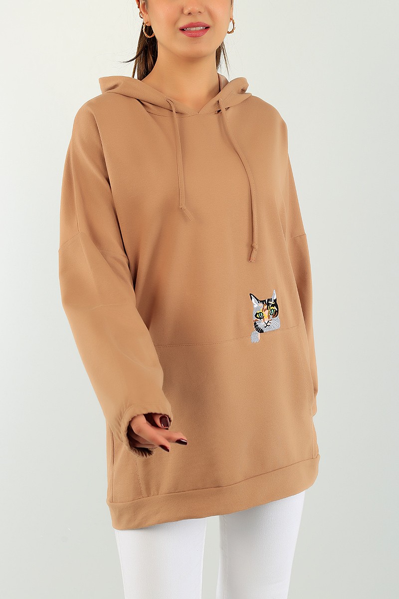 Vizon Kedi Nakışlı Sweat Tunik 74642