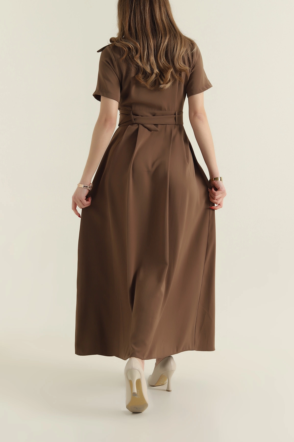 Kemerli Twill Kumaş kadın Elbise 425606