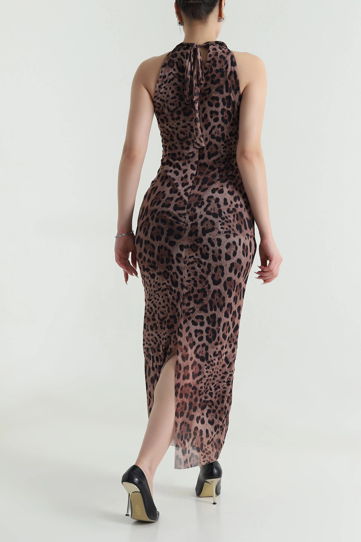 Vizon Leopar Desen Tokalı Kadın Tül Elbise 491948