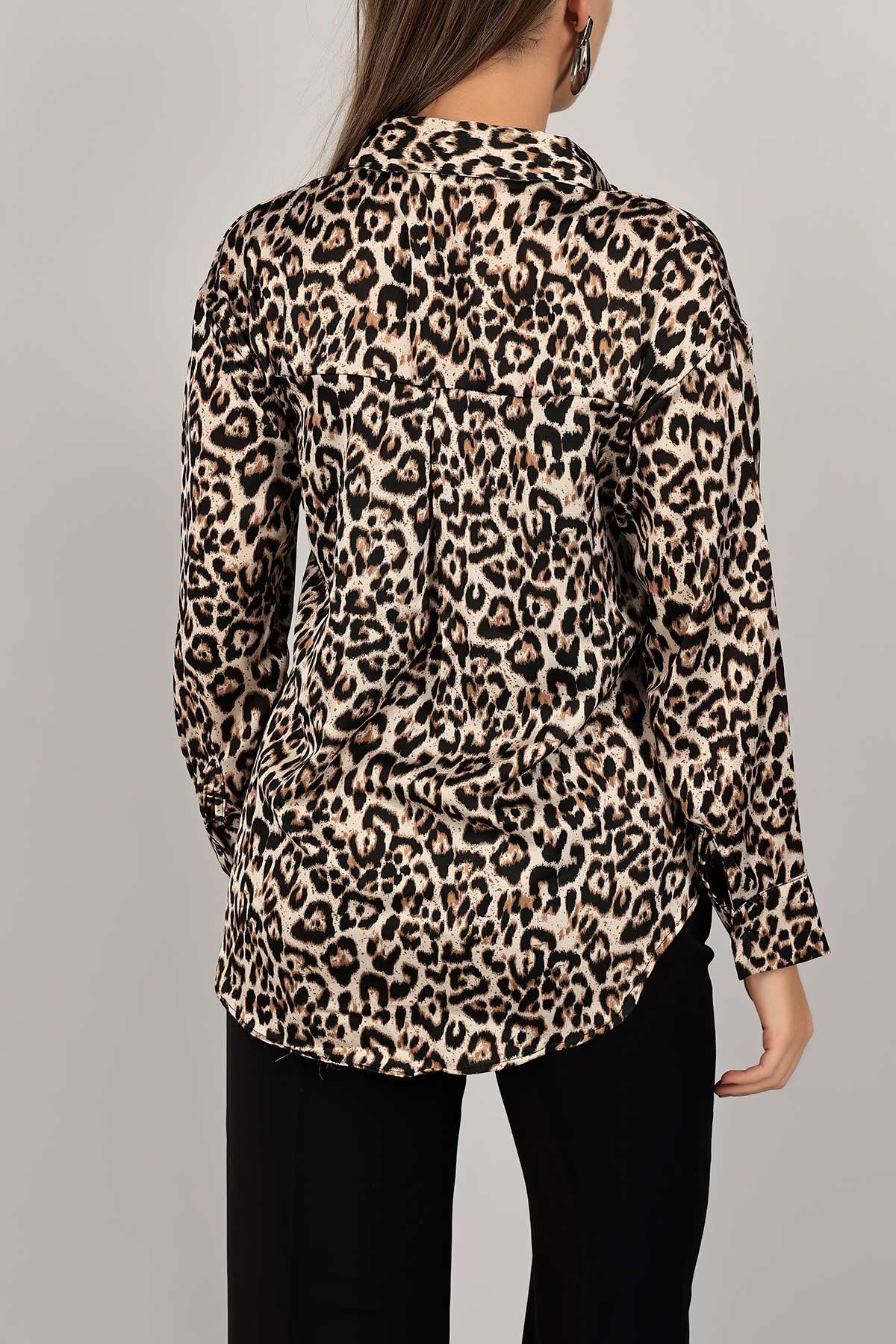 Vizon Leopar Desenli Saten Gömlek 143231
