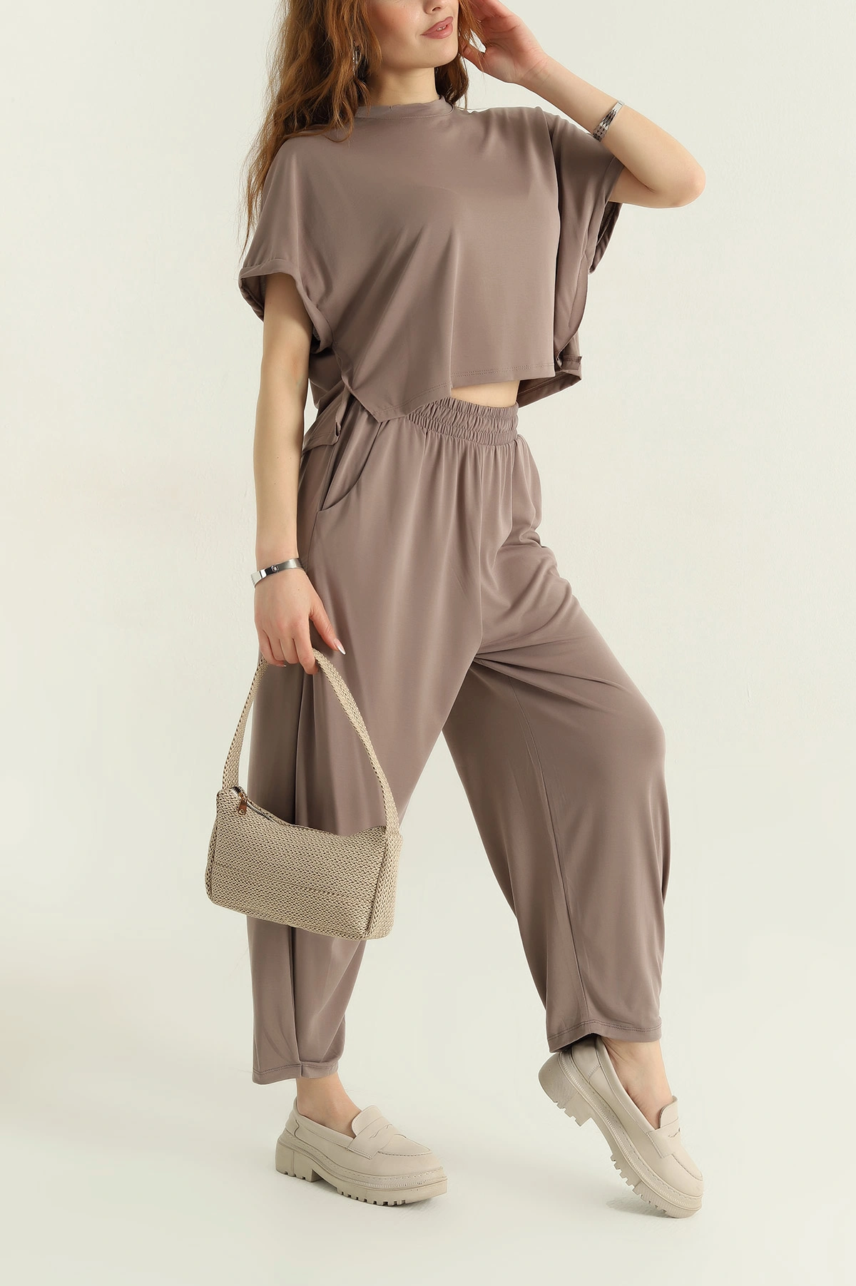 Vizon Modal Likralı Şalvar Tişört Kadın İkili Takım 357389