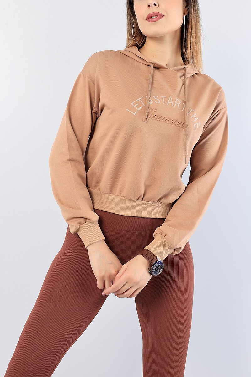 Vizon Nakışlı Gofre Baskılı Bayan Sweat 76144