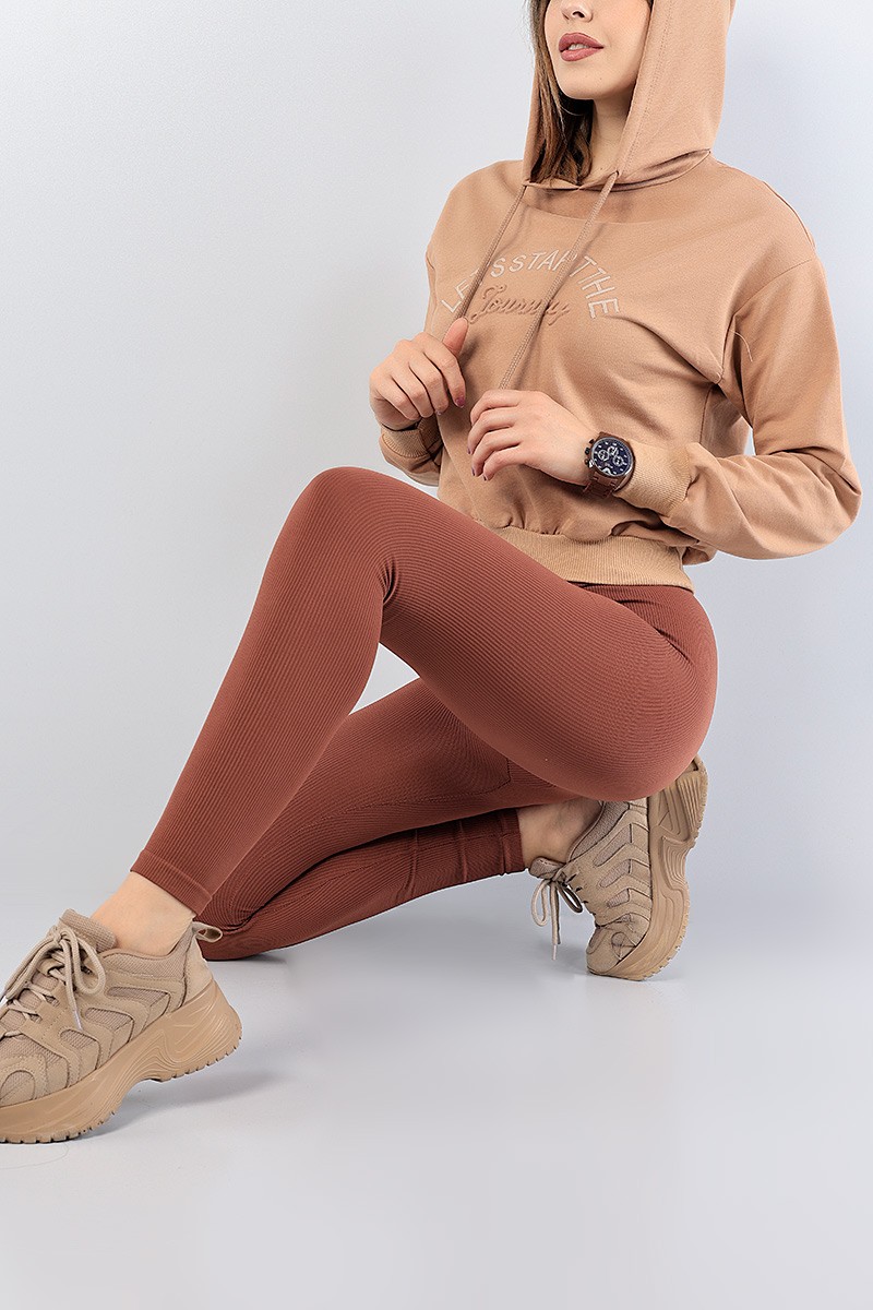 Vizon Nakışlı Gofre Baskılı Bayan Sweat 76144