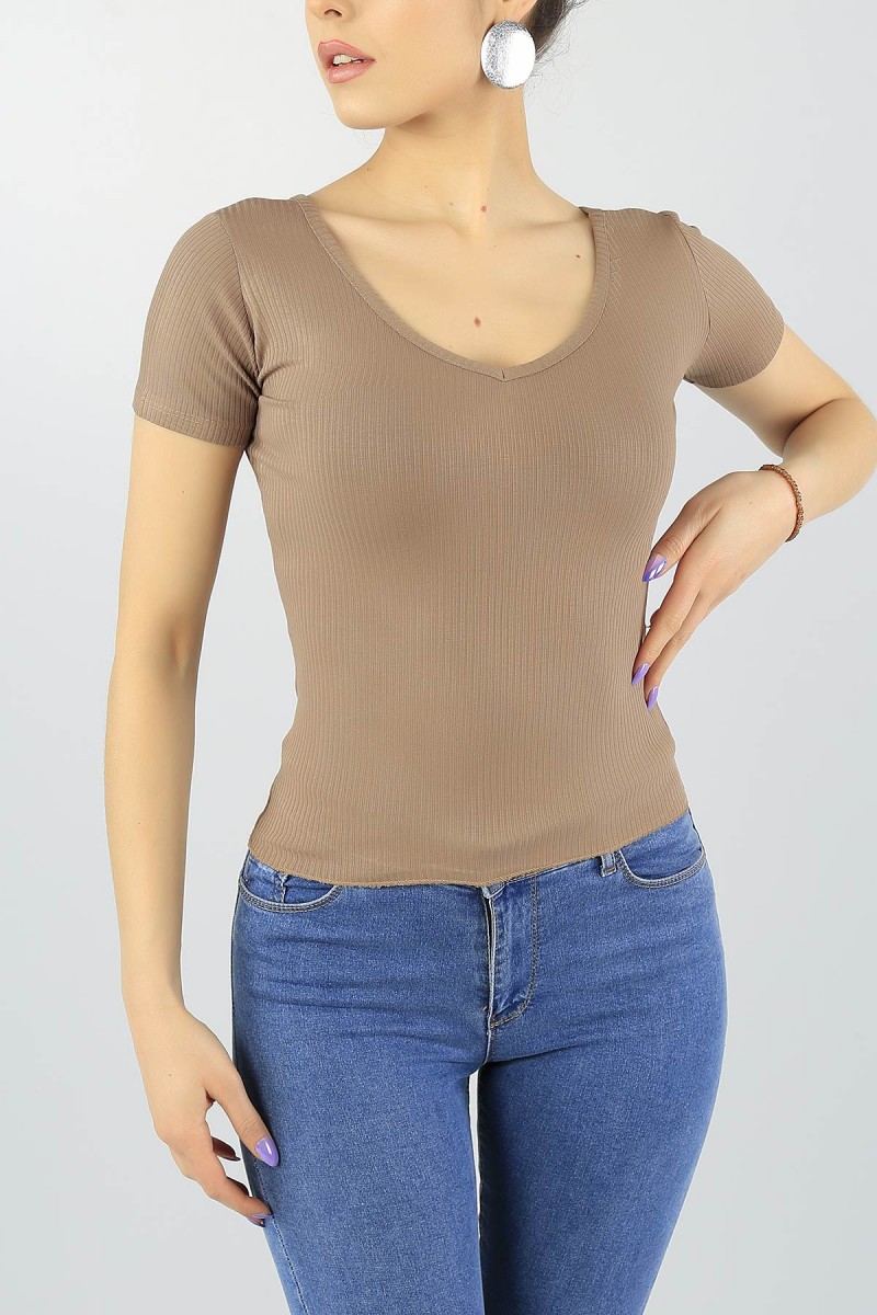 Vizon Ön Arka V Kaşkorse Crop Tişört 56449