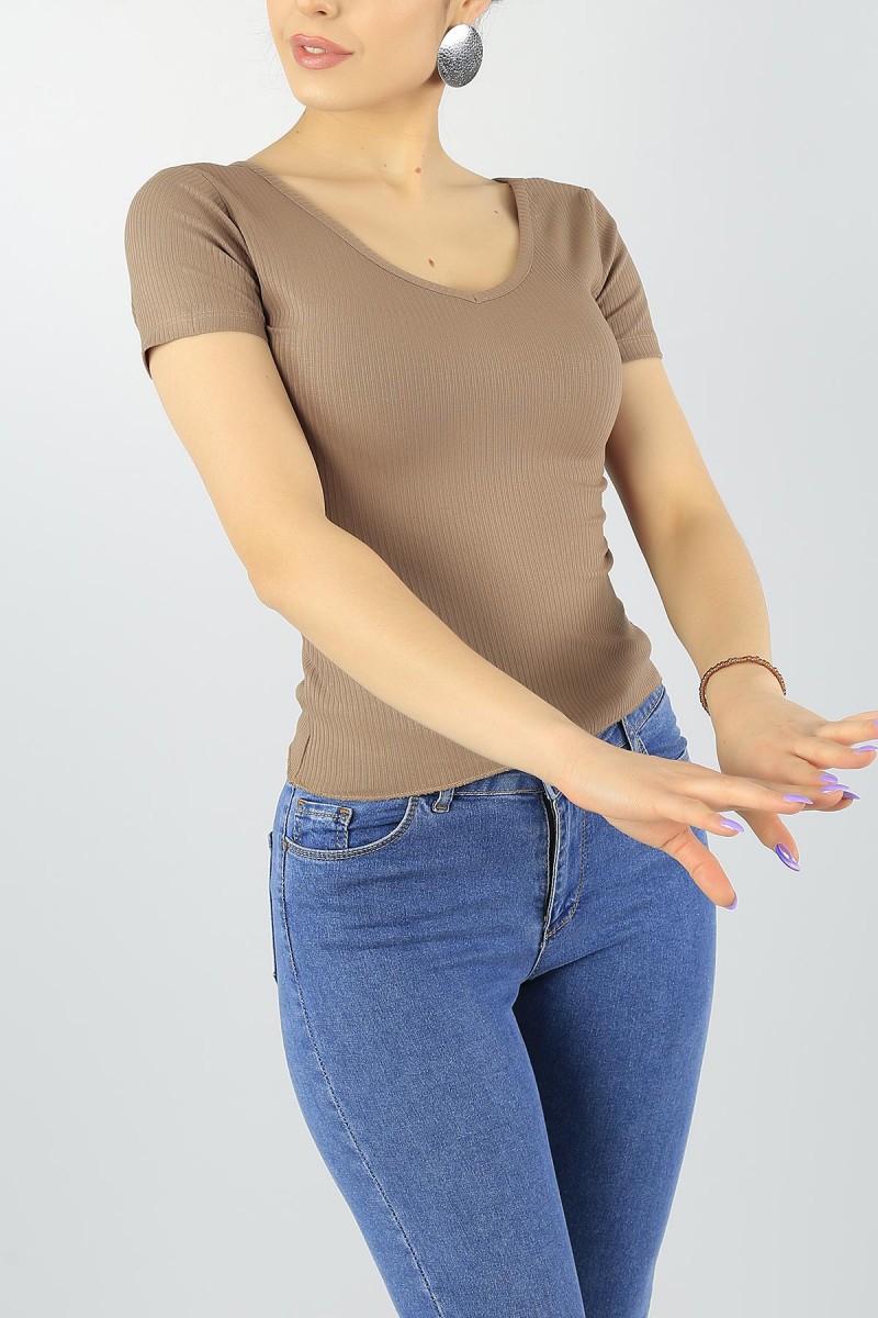 Vizon Ön Arka V Kaşkorse Crop Tişört 56449