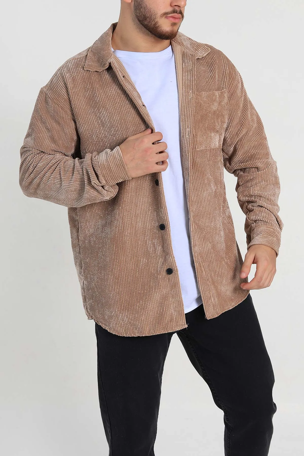 Vizon Oversize Fitilli Kadife Cep Detaylı Erkek Gömlek 318411
