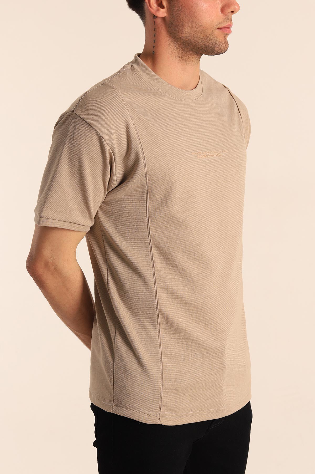 Vizon Oversize Kabartma Yazılı Dikişli Erkek Tişört 181821