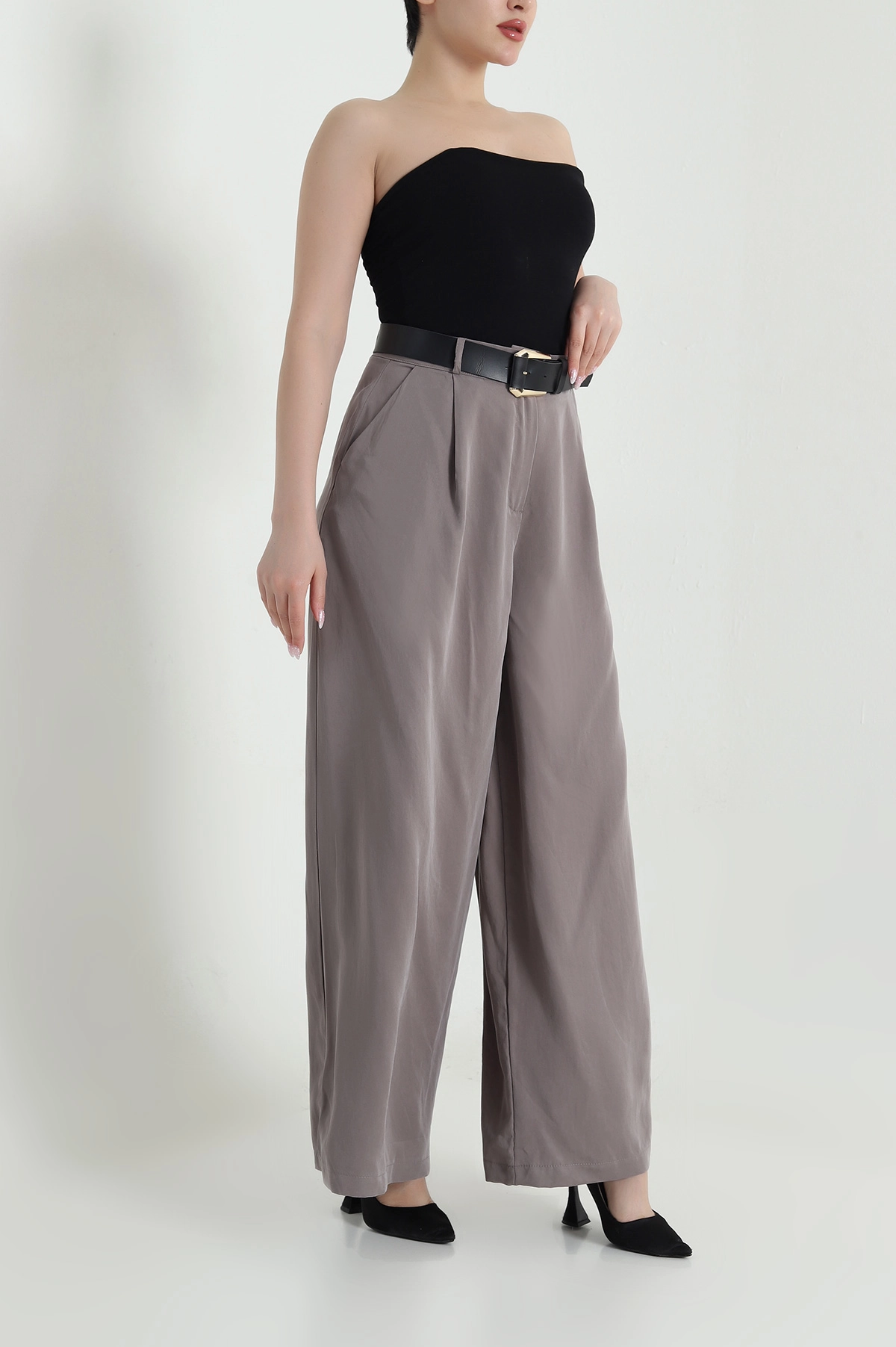 Vizon Pileli Cepli Bol Paça Tencel Kadın Pantolon 459096