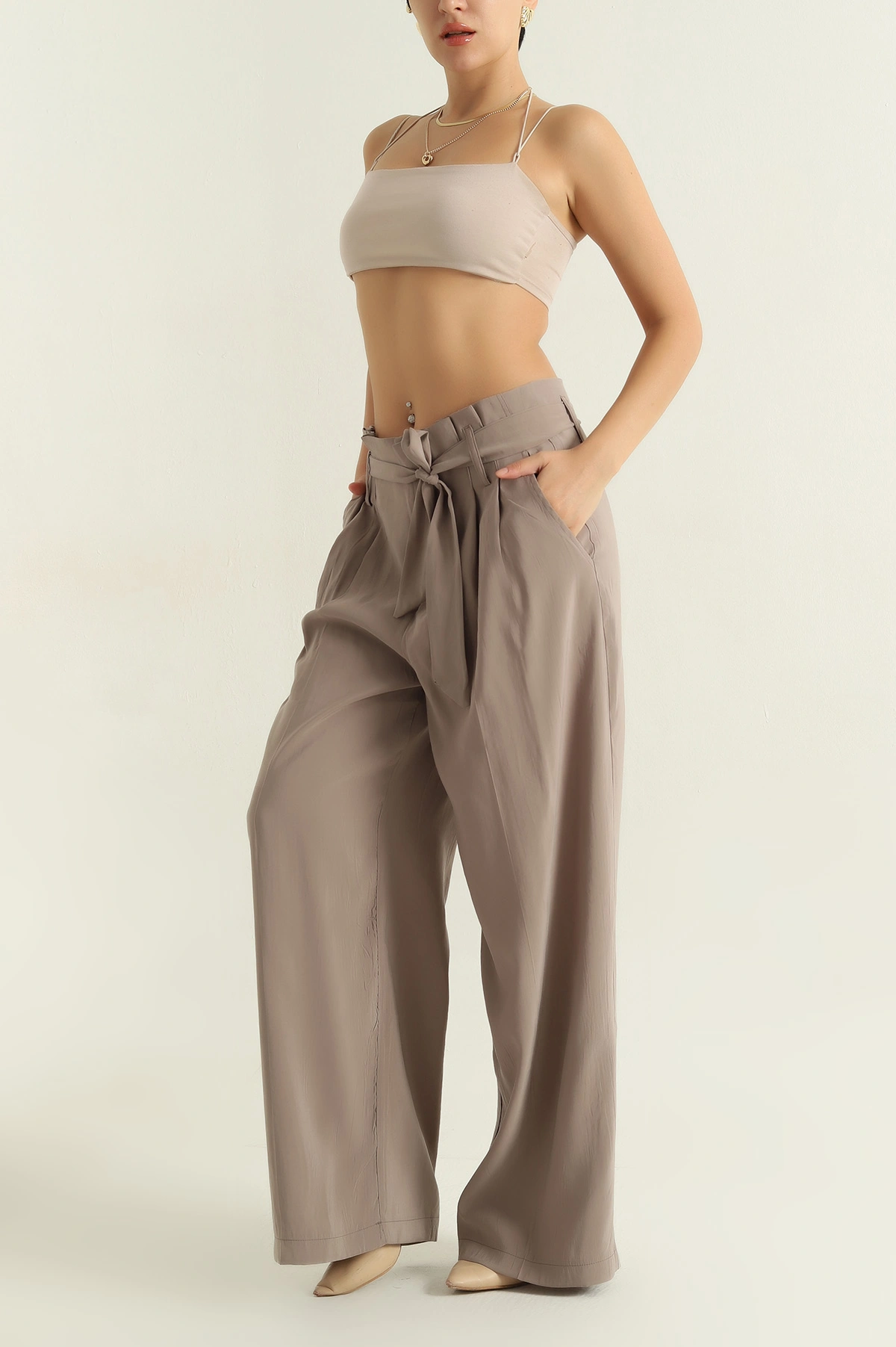 Vizon Pilelil Geniş Paça Kadın Modal Pantolon 371772