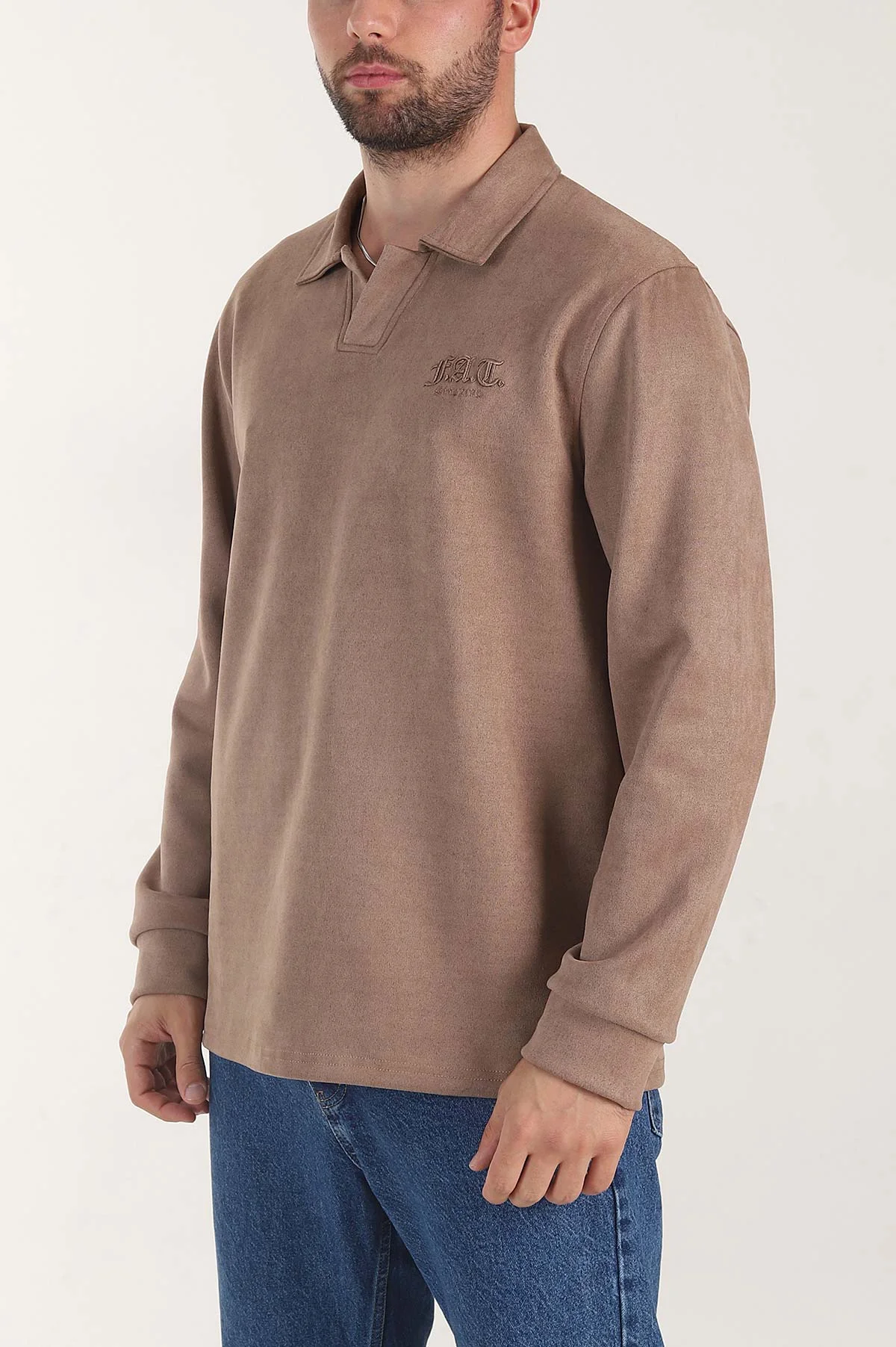 Vizon Polo Yaka Düğmeli Nakış Detaylı Erkek Sweatshirt 404865