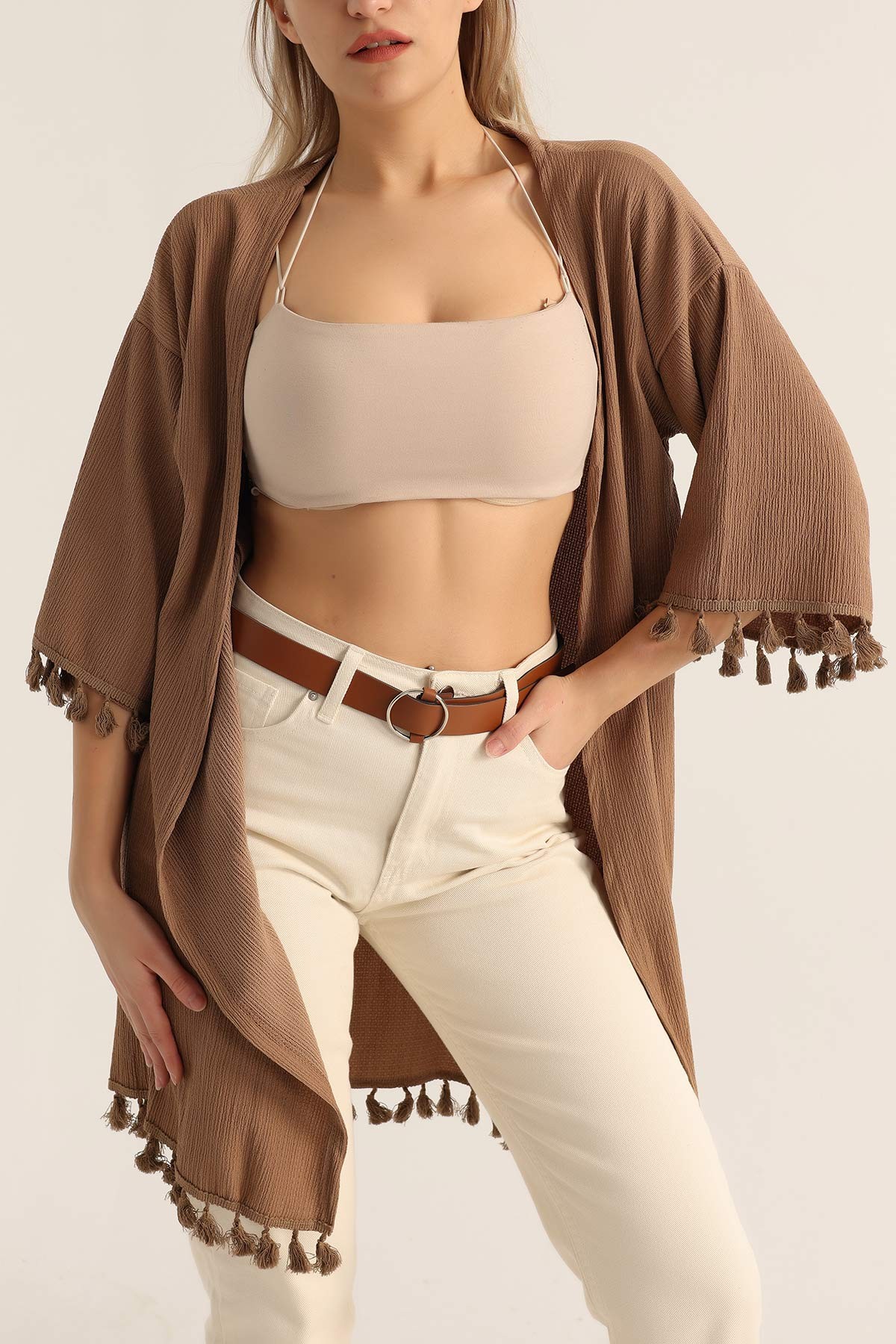 Vizon Püskül Detay Seul Kimono Hırka 173529
