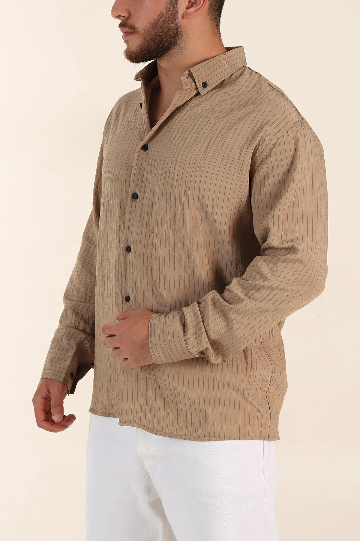Vizon Regular Fit İnce Çizgili Uzun Kollu Erkek Gömlek 369341