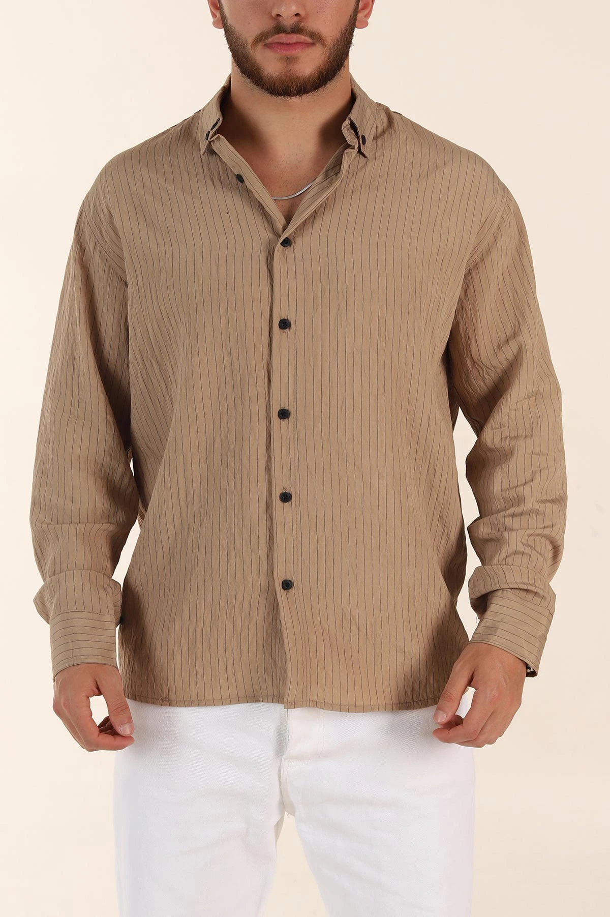 Vizon Regular Fit İnce Çizgili Uzun Kollu Erkek Gömlek 369341