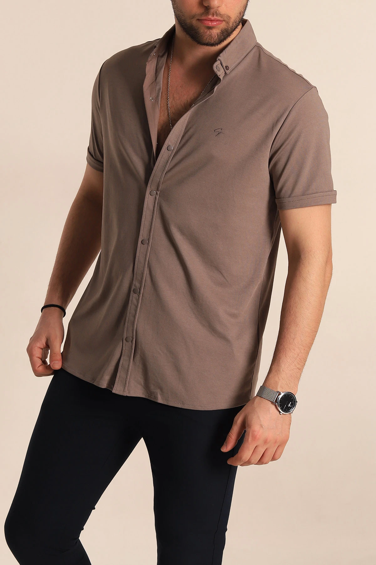 Vizon Regular Fit Jakarlı Çıt Çıt Düğmeli Kısa Kollu Erkek Gömlek 263725