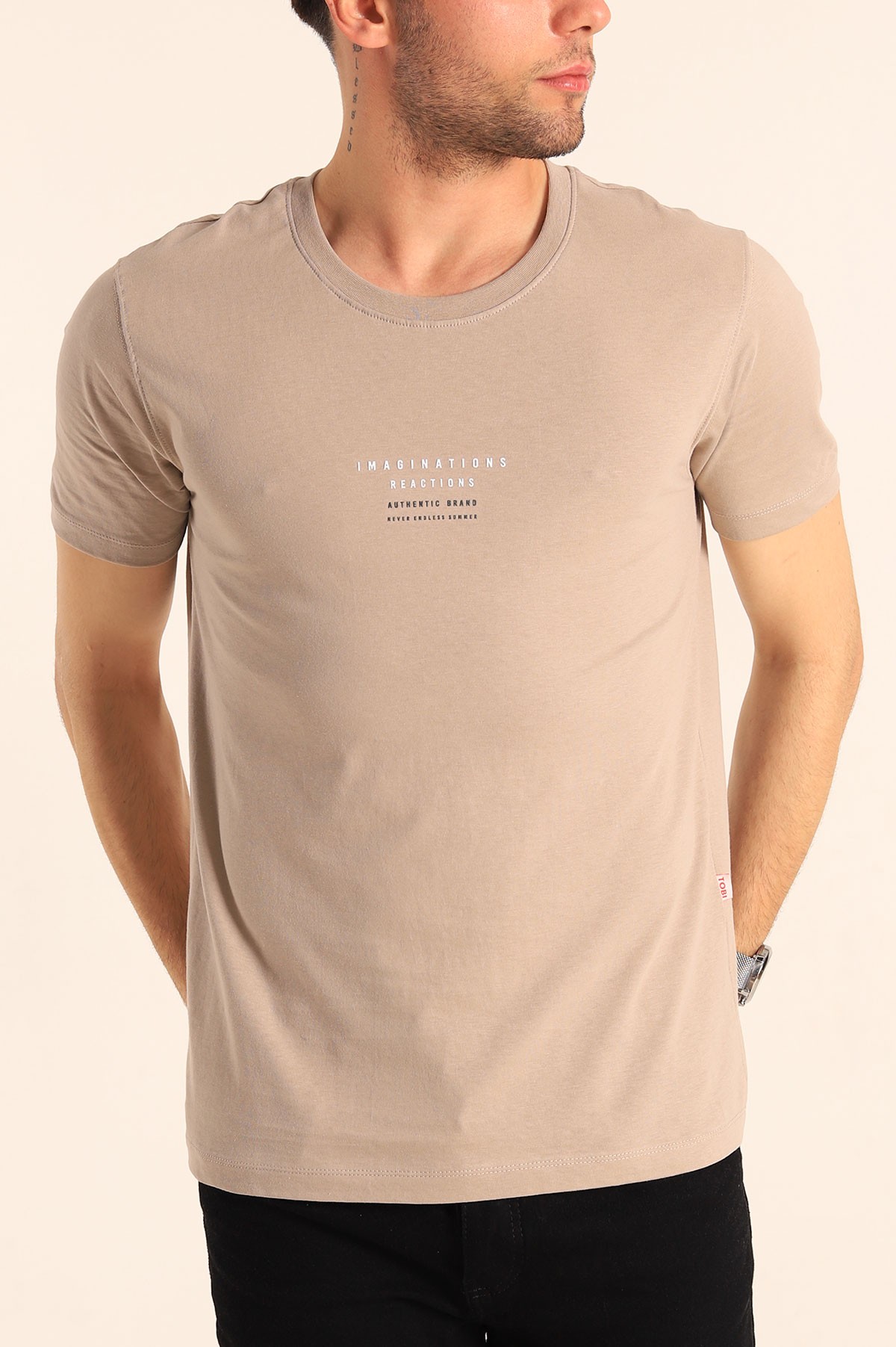 Vizon Regular Fit Kabartma Yazı Detay Erkek Tişört 182230