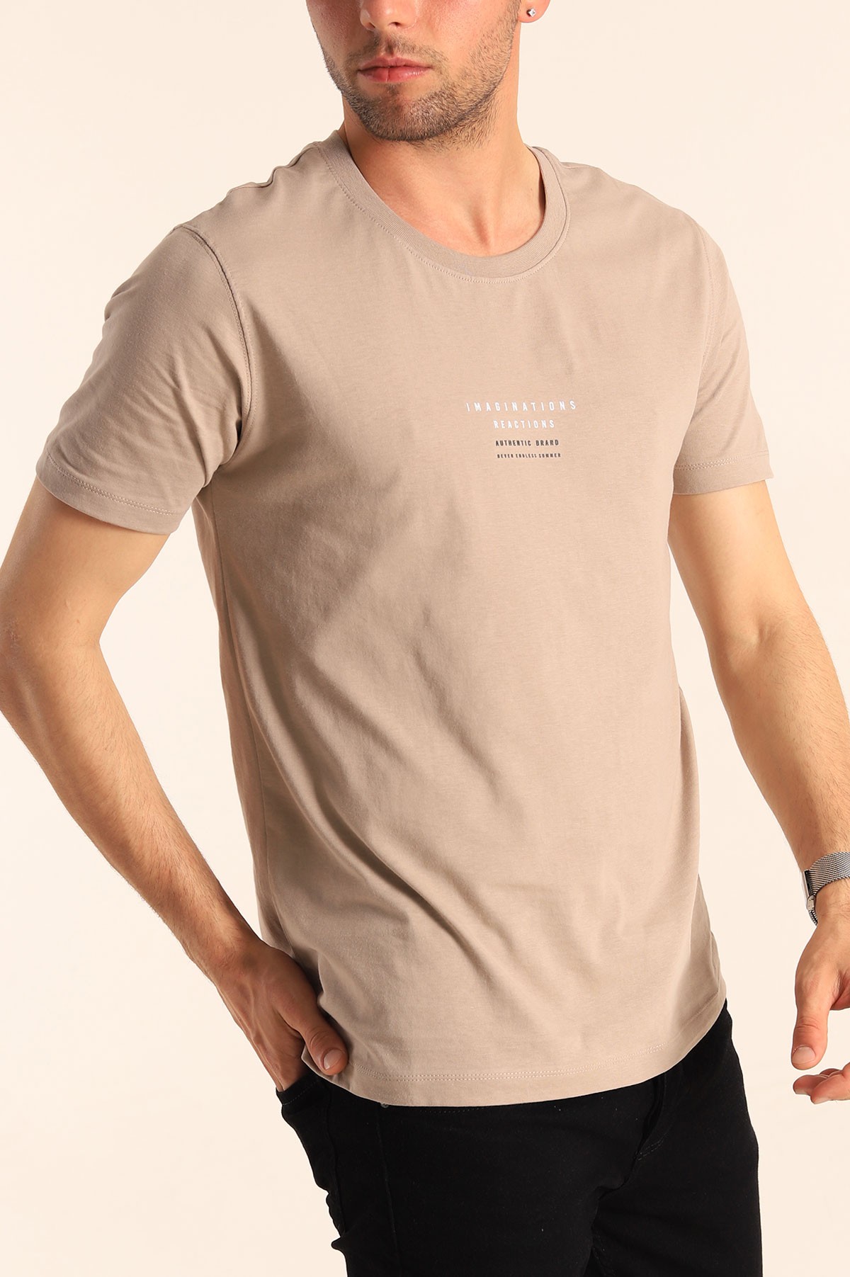 Vizon Regular Fit Kabartma Yazı Detay Erkek Tişört 182230