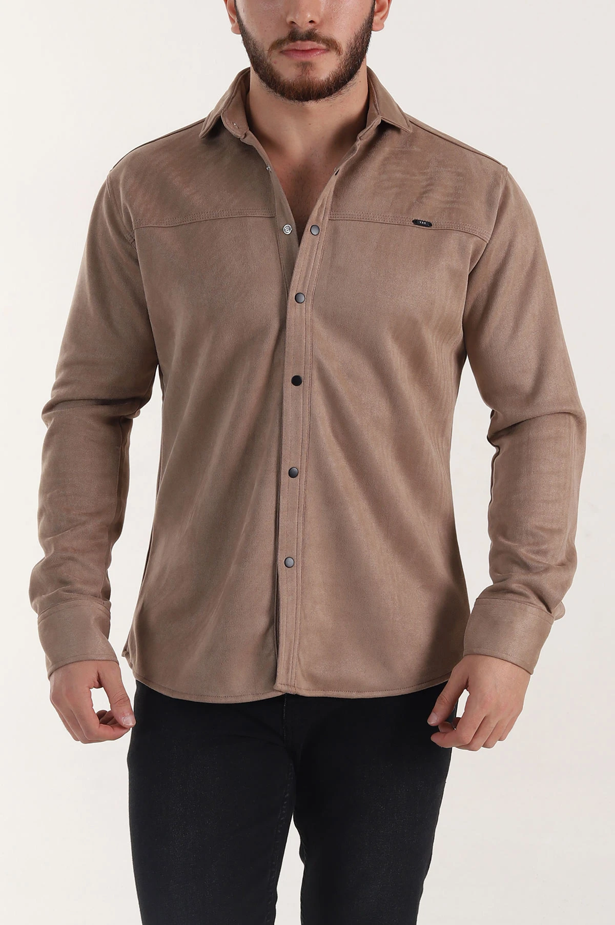 Vizon Regular Fit Süet Çıt Çıt Düğmeli Erkek Gömlek 397965