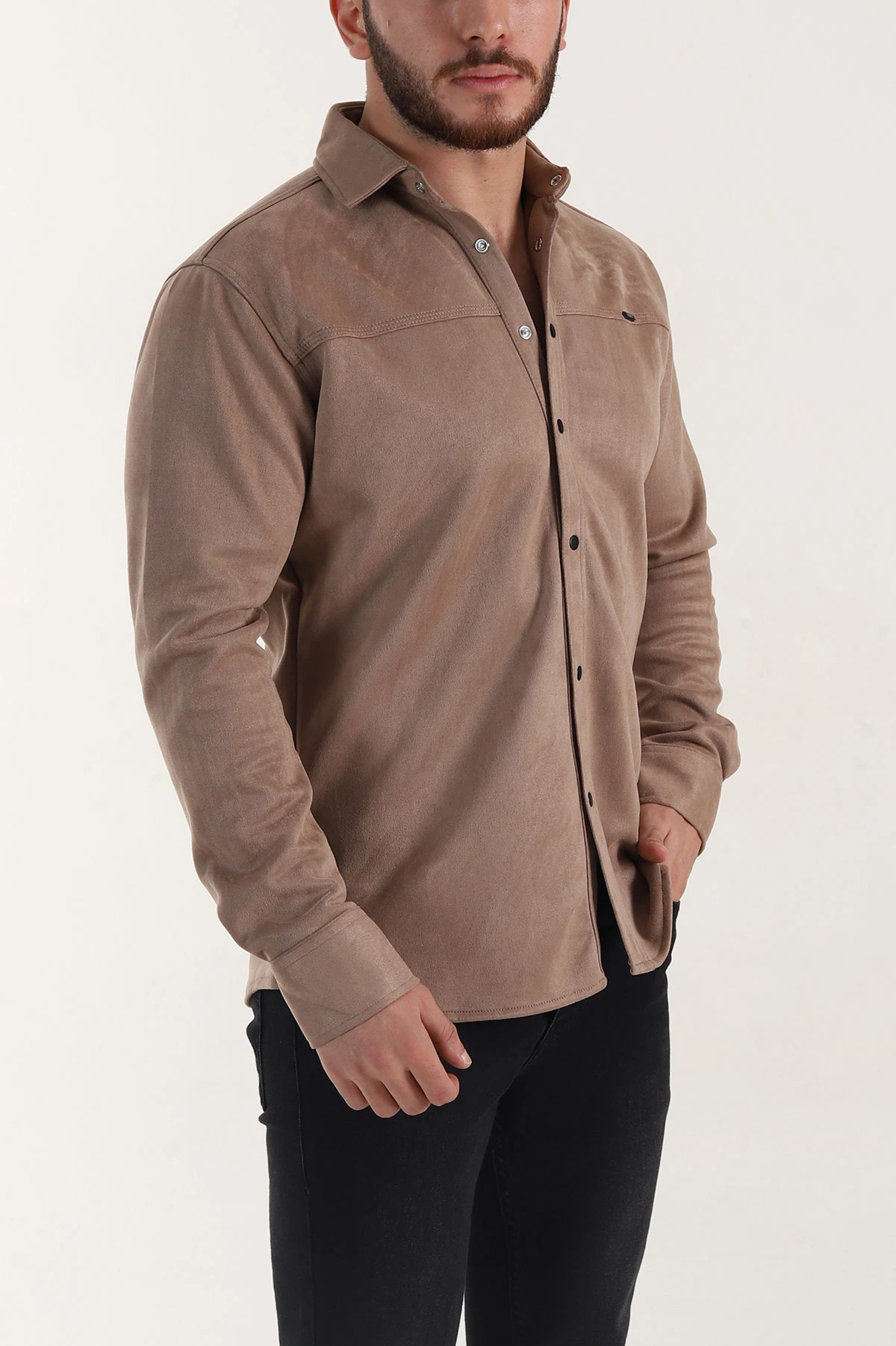 Vizon Regular Fit Süet Çıt Çıt Düğmeli Erkek Gömlek 397965