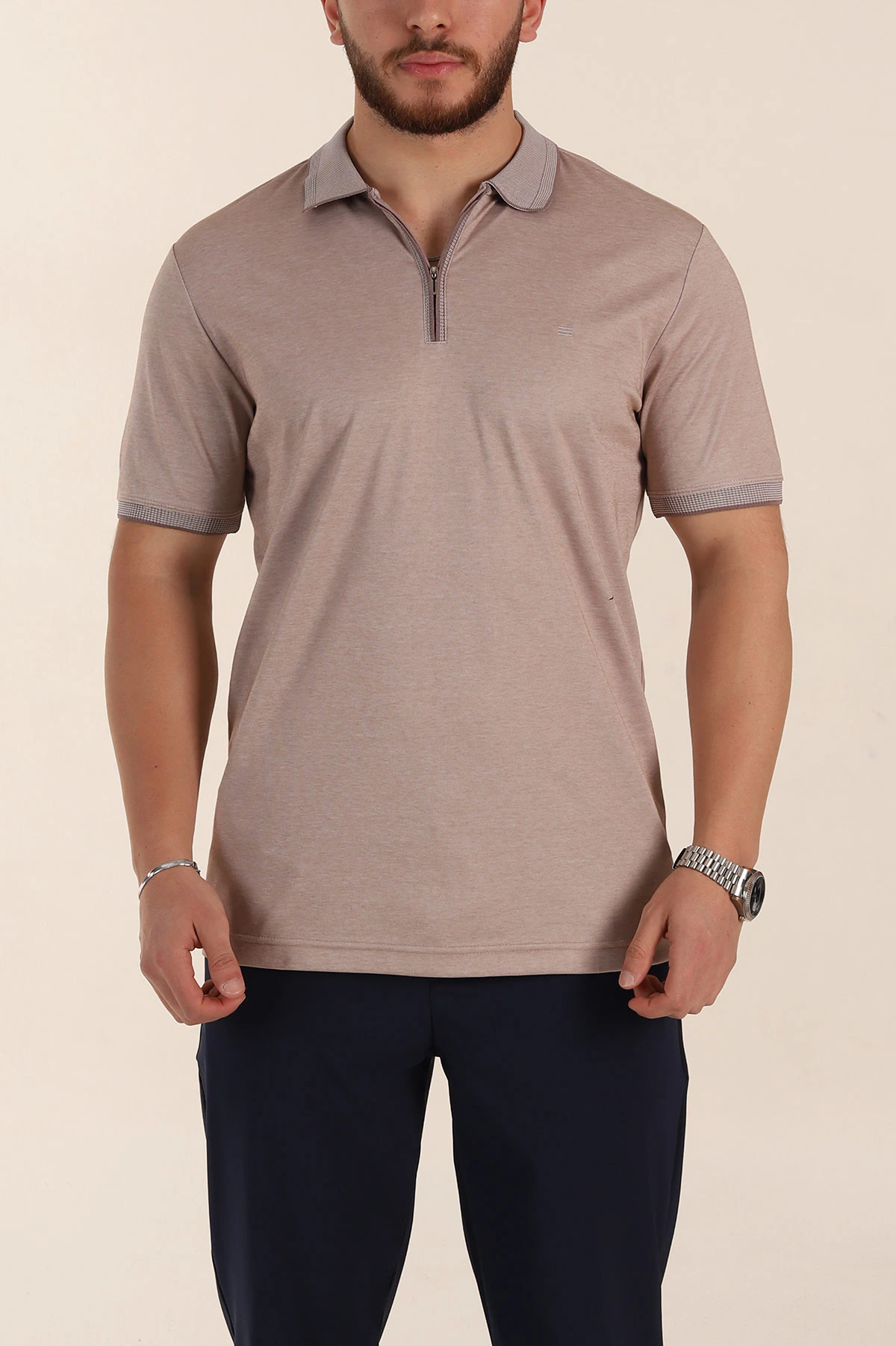 Vizon Relaxed Fit Basic Fermuarlı Polo Yaka Erkek Tişört 359134