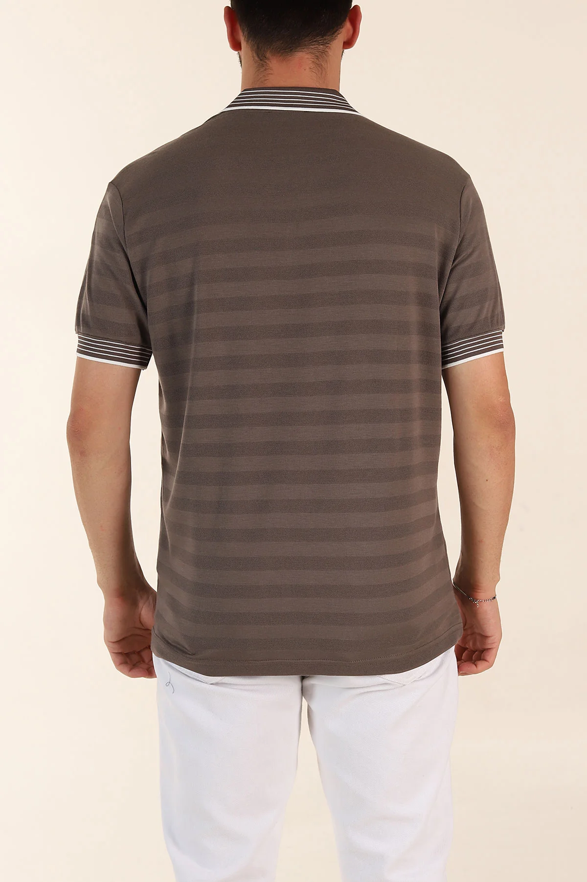 Vizon Relaxed Fit Çizgi Dokulu Fermuarlı Polo Yaka Basic Erkek Tİşört 370233