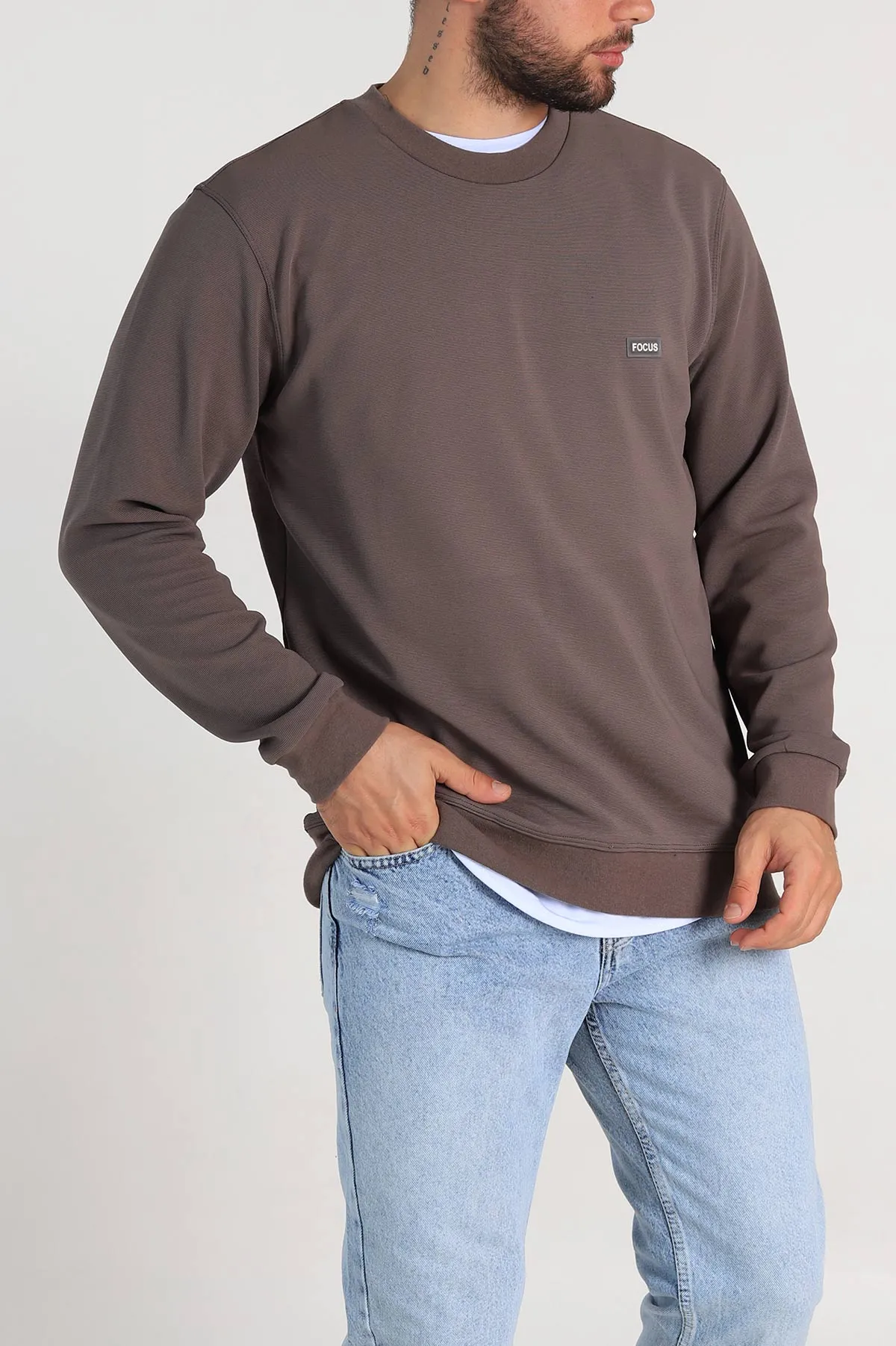 Vizon Relaxed Fit İki İp Şardonlu Yazı Detay Likralı Erkek Sweatshirt 311202