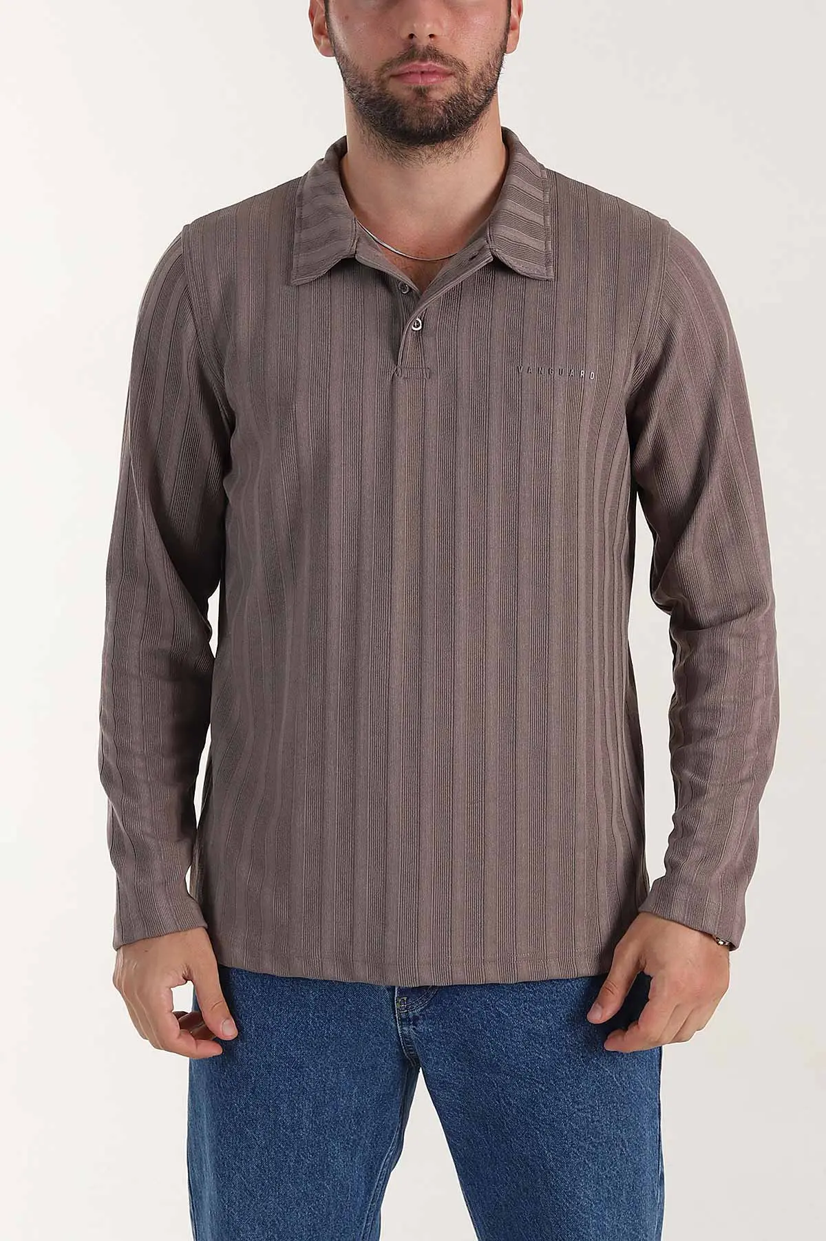 Vizon Relaxed Fit Jakarlı Kumaş Yazı Detay Polo Yaka Erkek Sweatshirt 399383